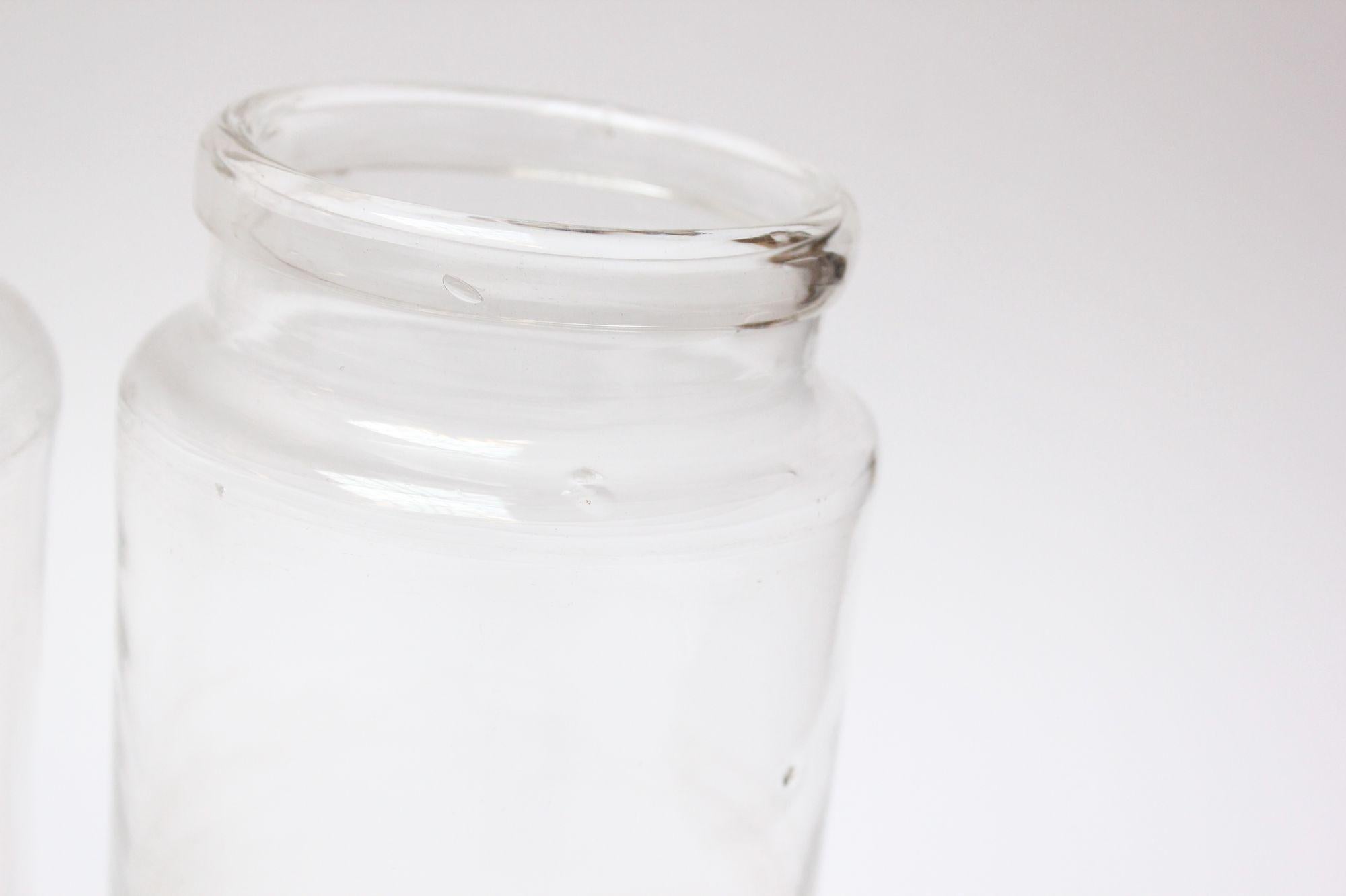 Single French Antique Blown Cylindrical Clear Glass Jar, Ten Available For Sale 11