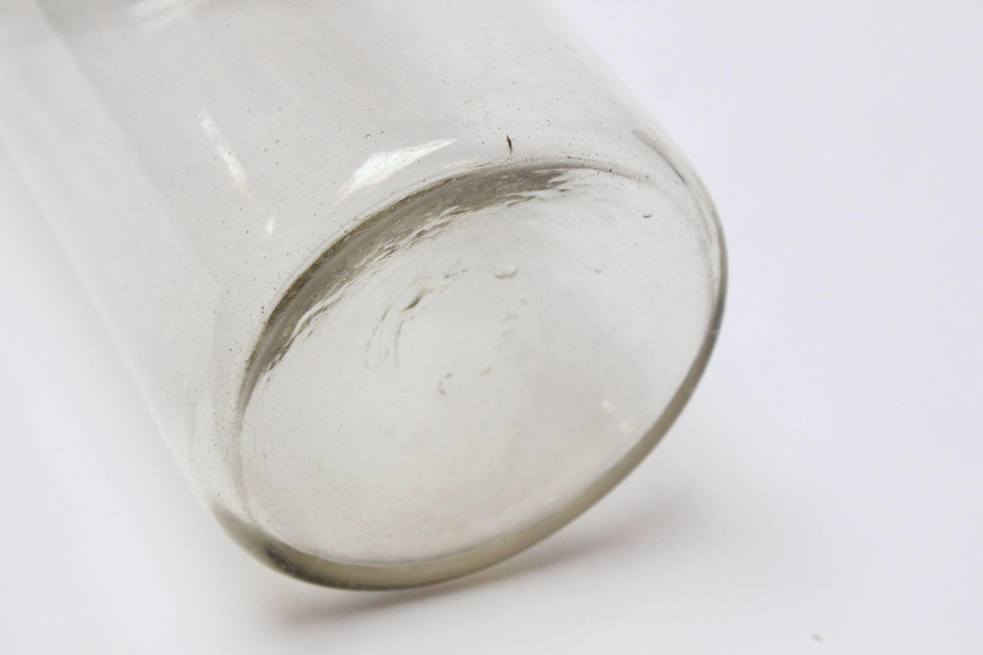 Single French Antique Blown Cylindrical Clear Glass Jar, Ten Available For Sale 13