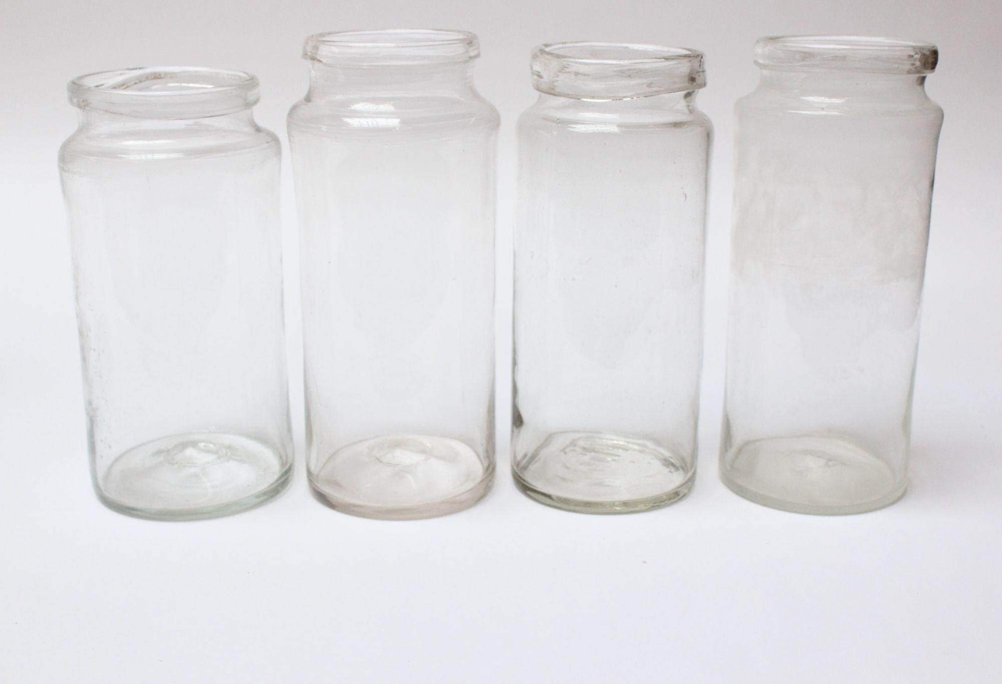 French Provincial Single French Antique Blown Cylindrical Clear Glass Jar, Ten Available For Sale