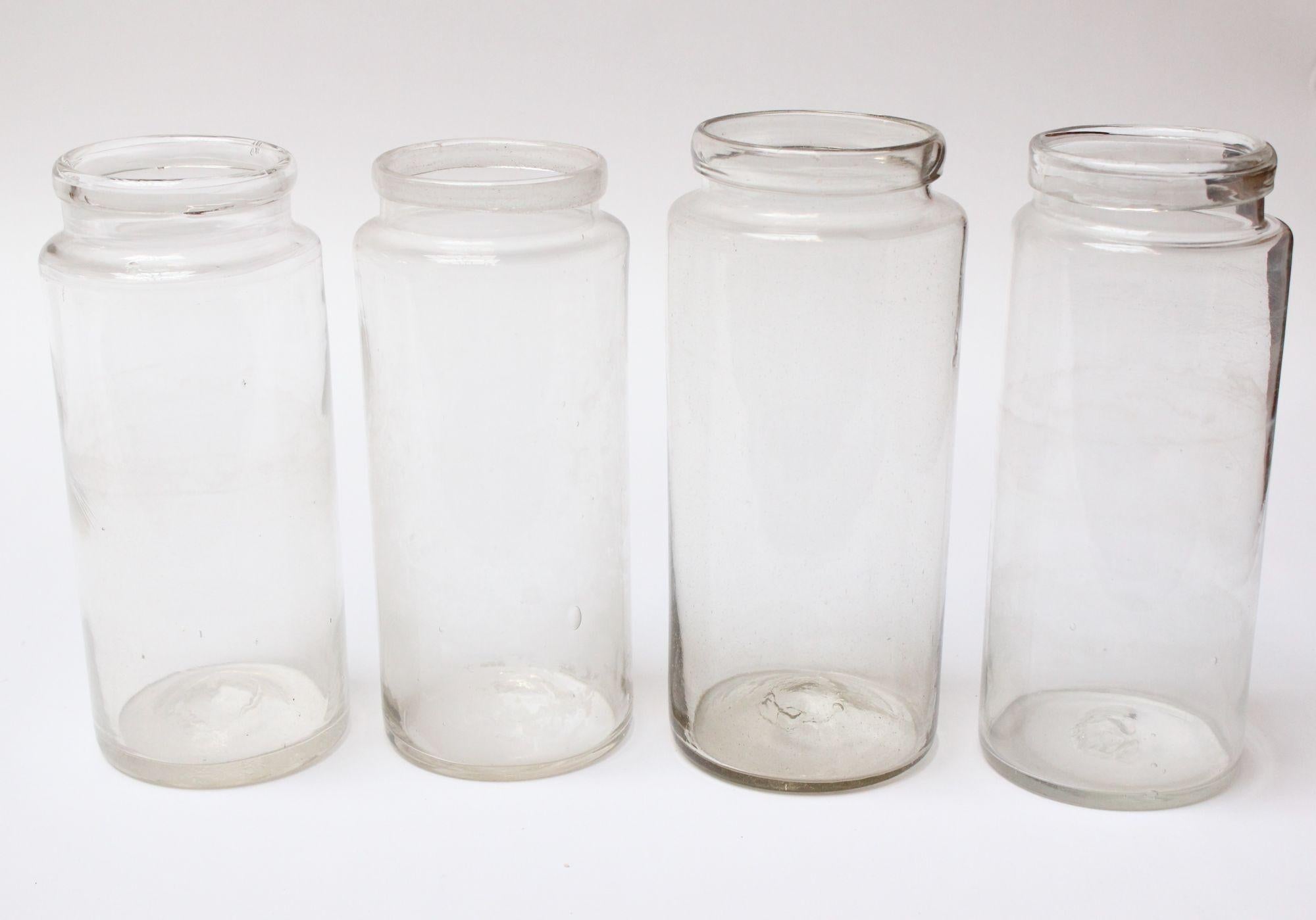 19th Century Single French Antique Blown Cylindrical Clear Glass Jar, Ten Available For Sale