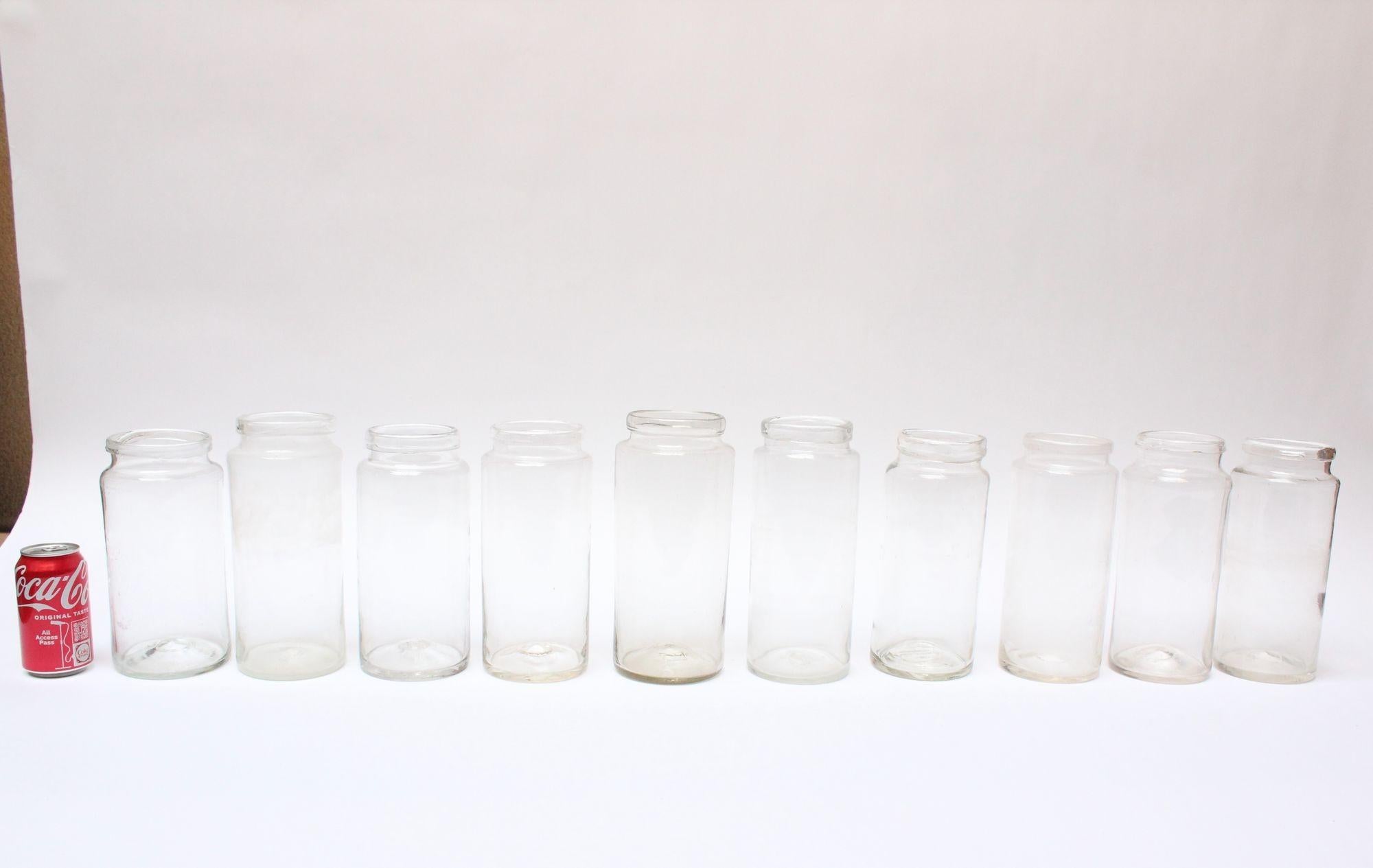 Single French Antique Blown Cylindrical Clear Glass Jar, Ten Available For Sale 1
