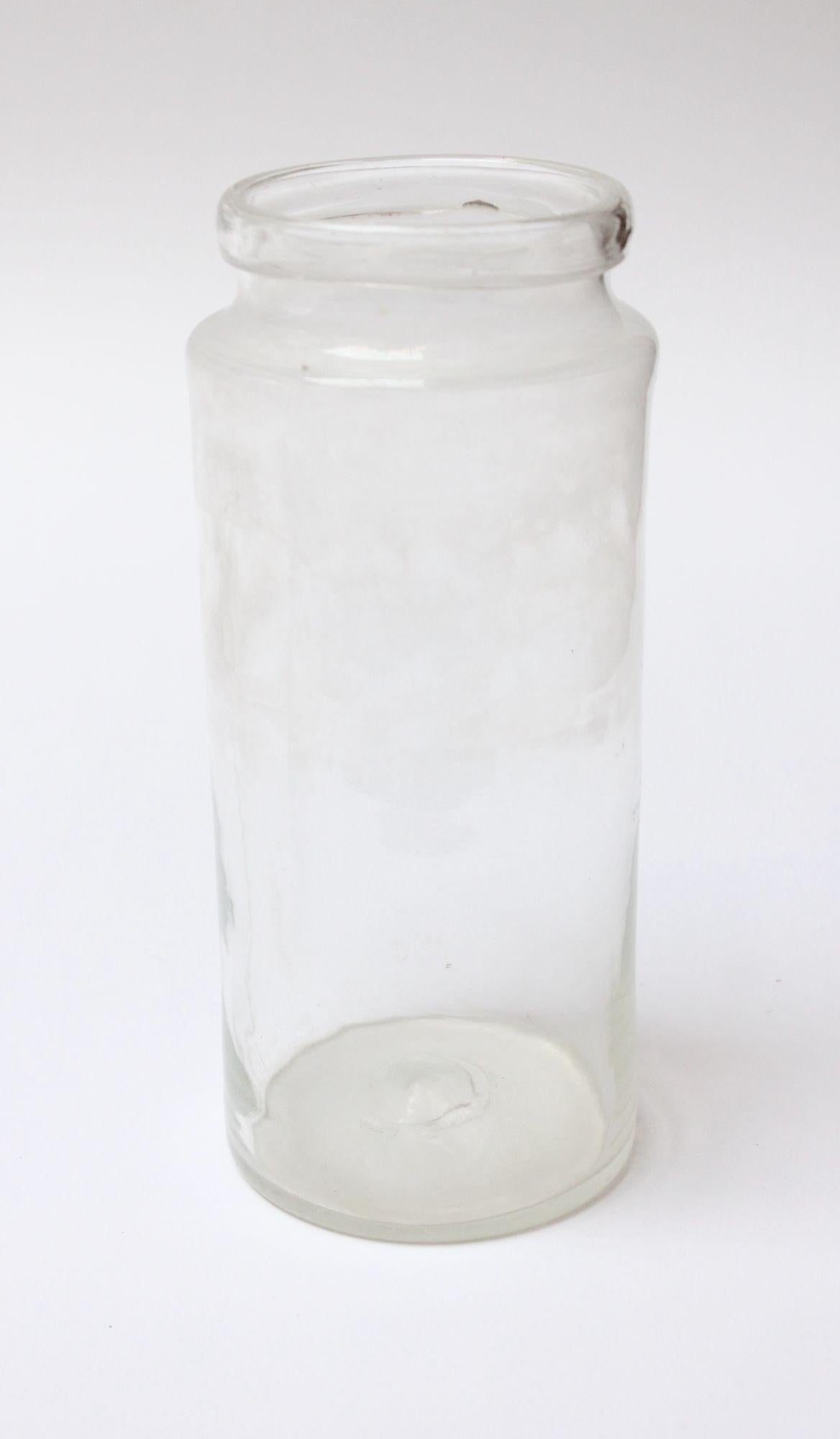Single French Antique Blown Cylindrical Clear Glass Jar, Ten Available For Sale 2