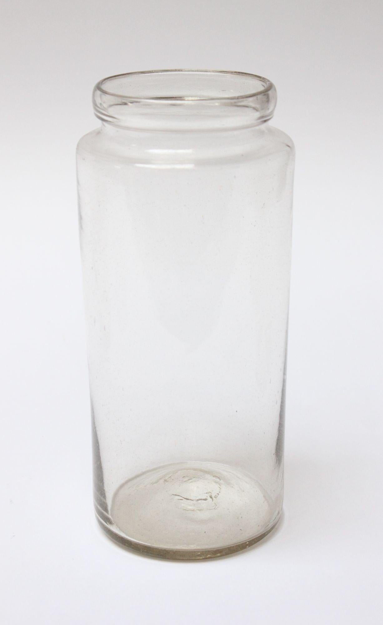 Single French Antique Blown Cylindrical Clear Glass Jar, Ten Available For Sale 3