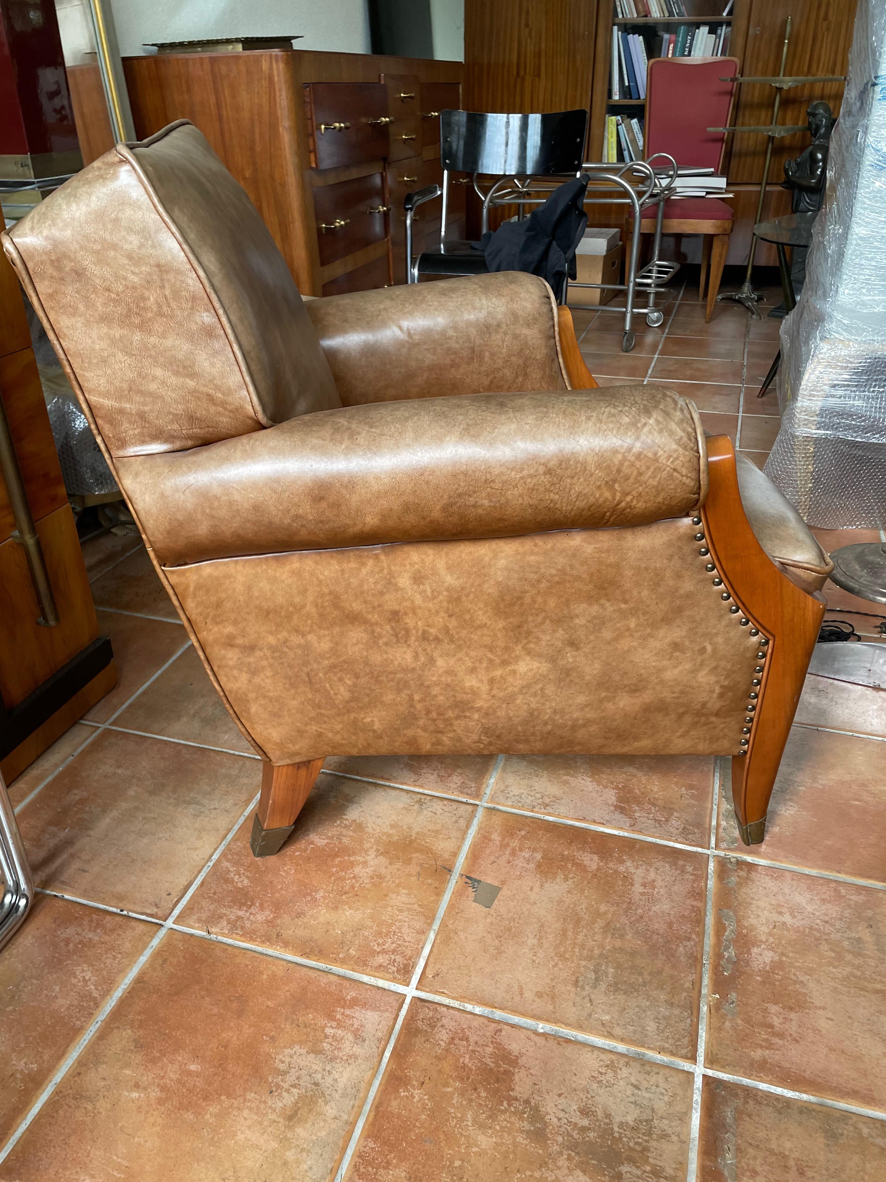 Single French Art Déco Club Chair by Baptistin Spade. France 1930s. Documented. For Sale 4