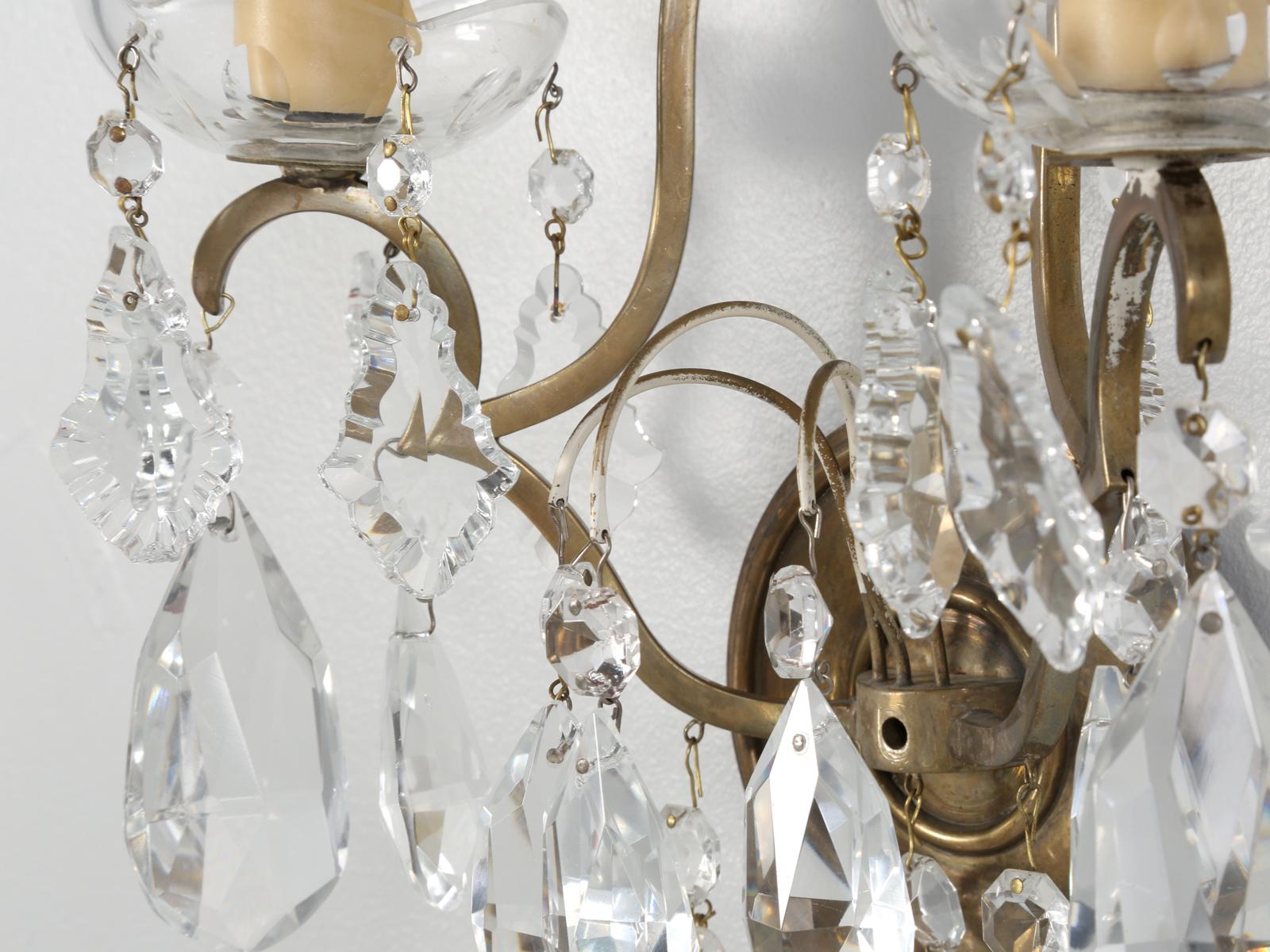 Single French Brass and Crystal Sconce 7