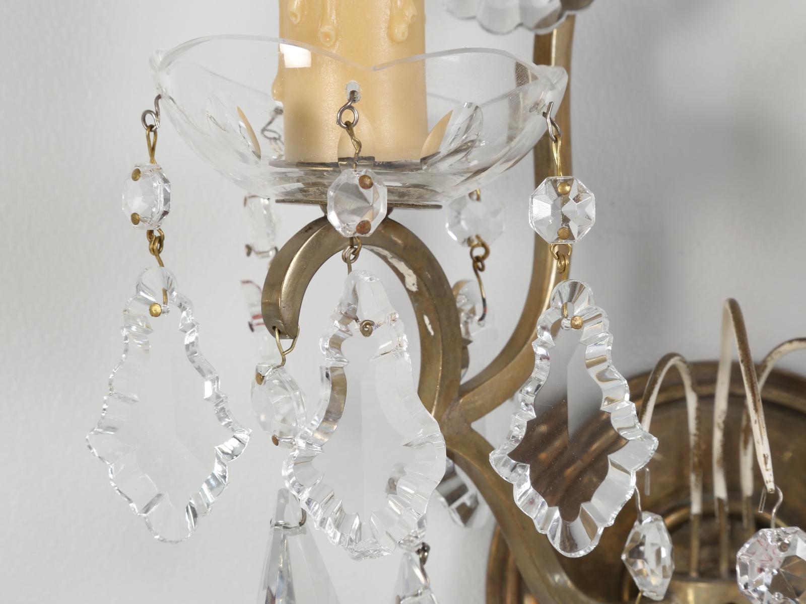 Single French Brass and Crystal Sconce 8