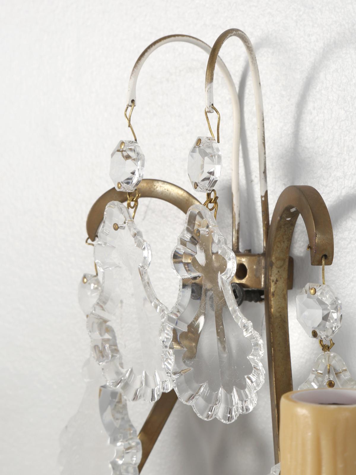 Mid-20th Century Single French Brass and Crystal Sconce