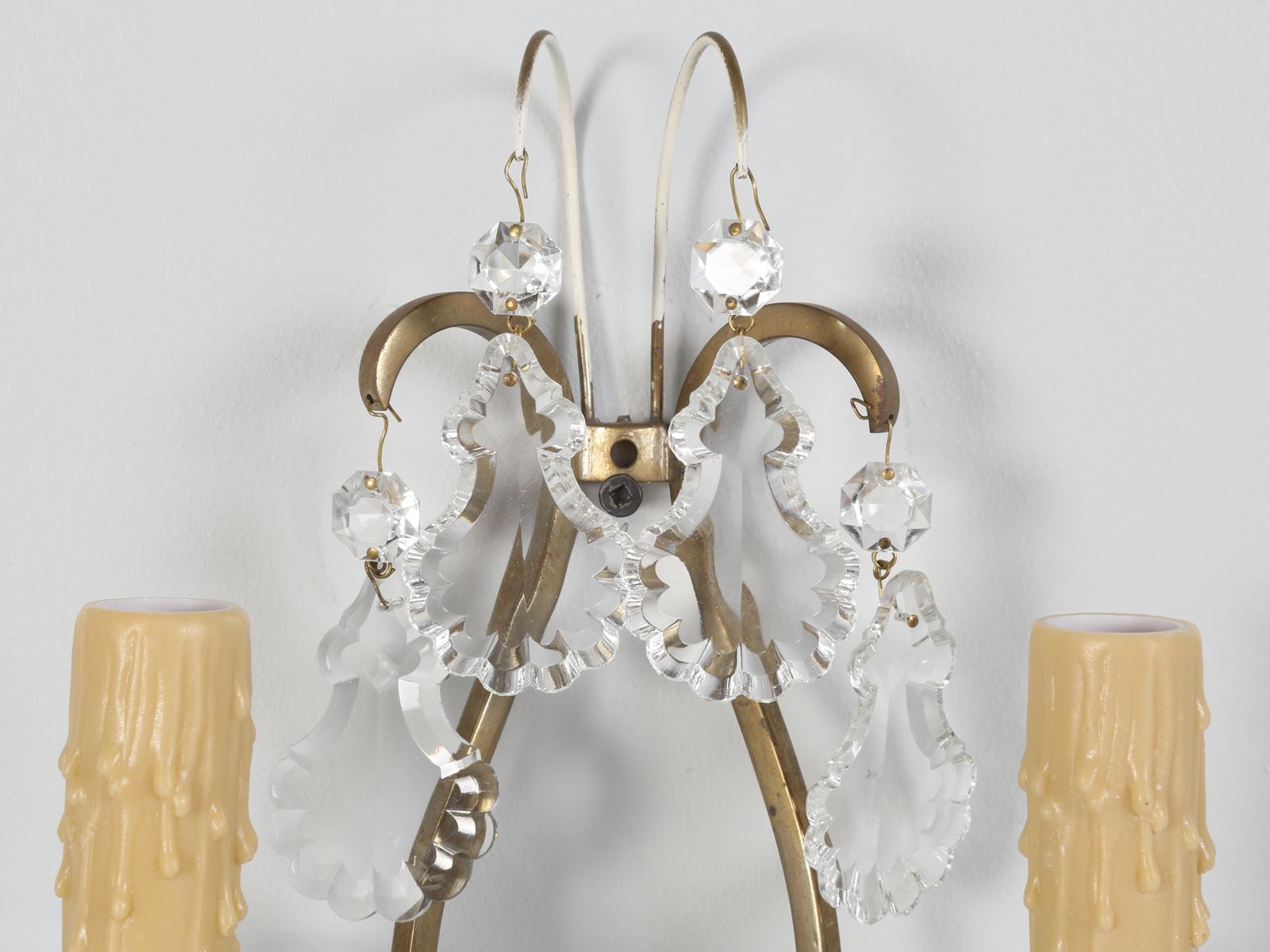 Single French Brass and Crystal Sconce 1