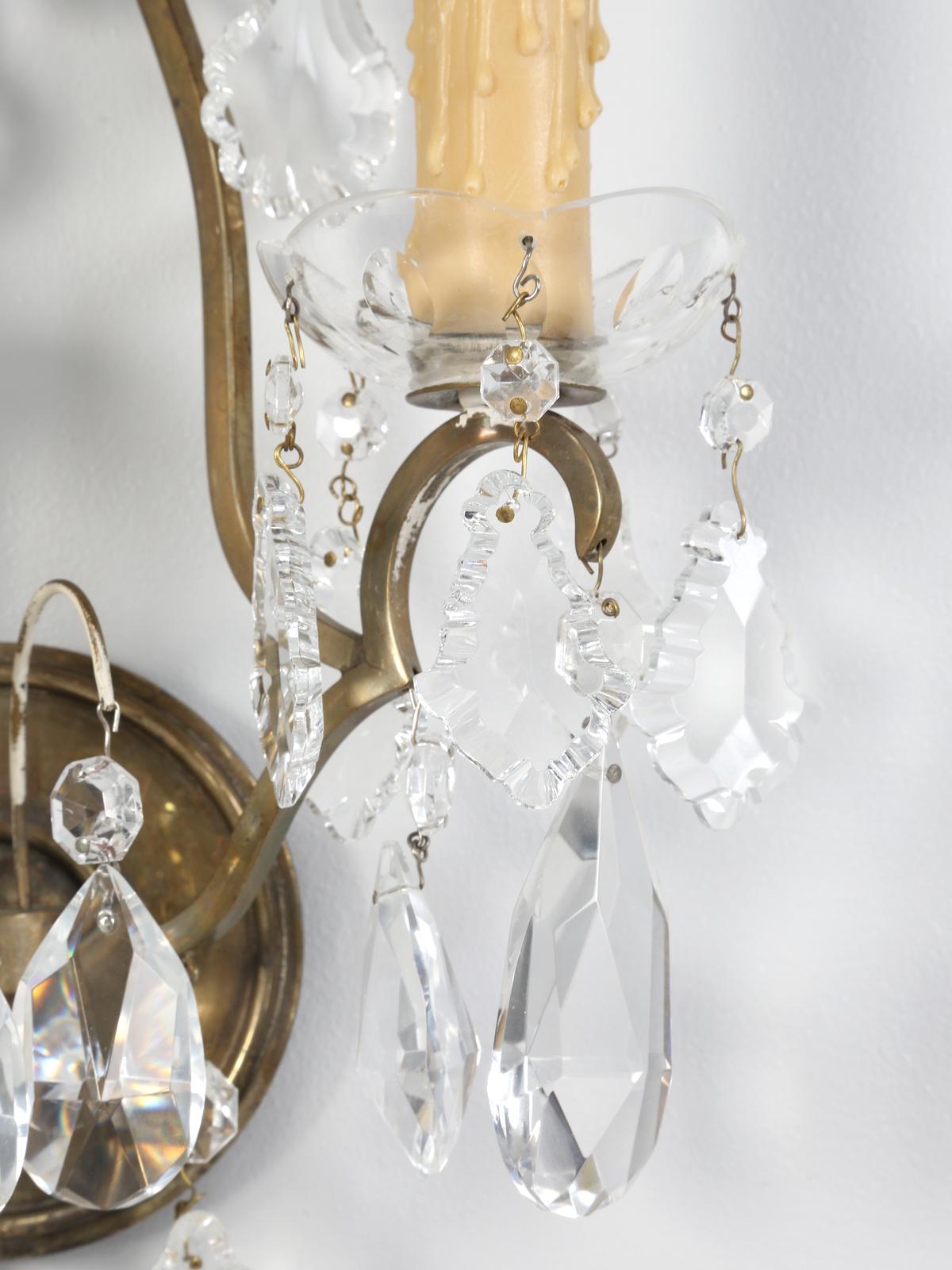 Single French Brass and Crystal Sconce 4