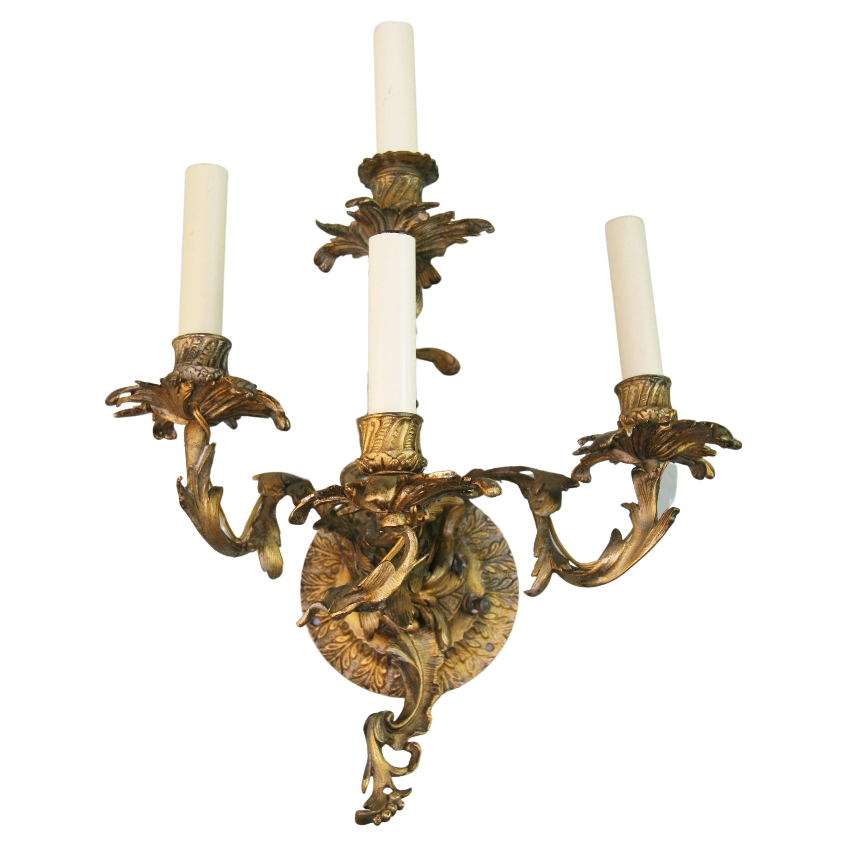 Antique Single French Bronze Baroque Four Light Sconce For Sale