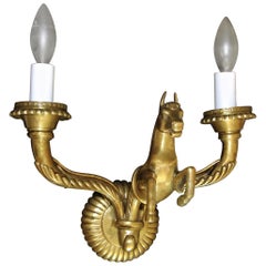 Single French Bronze Chariot Horse Empire Style Wall Sconce