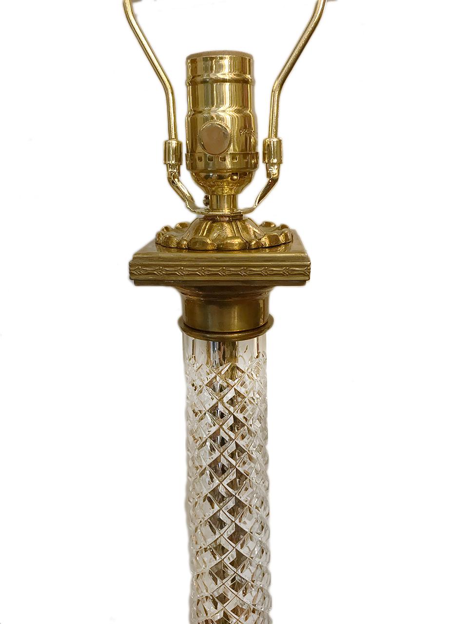 Gilt Single French Crystal Table Lamp For Sale