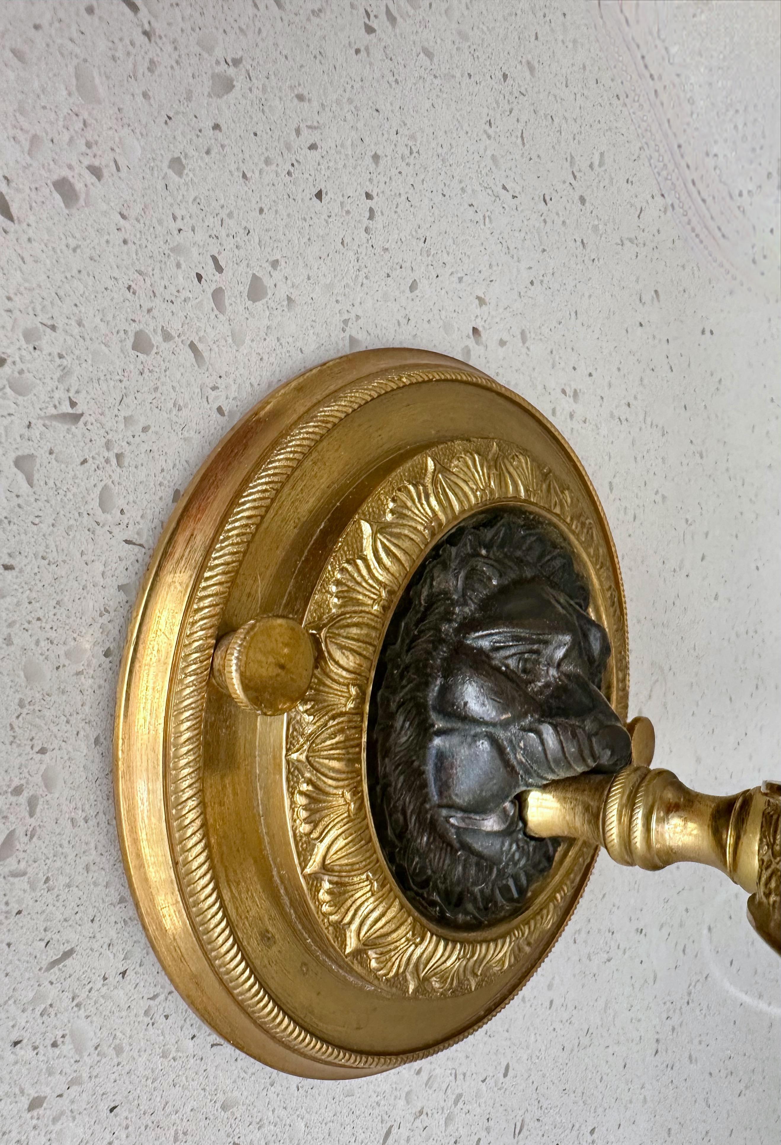Single French Empire Style Gilt Bronze Lion Wall Sconce For Sale 8