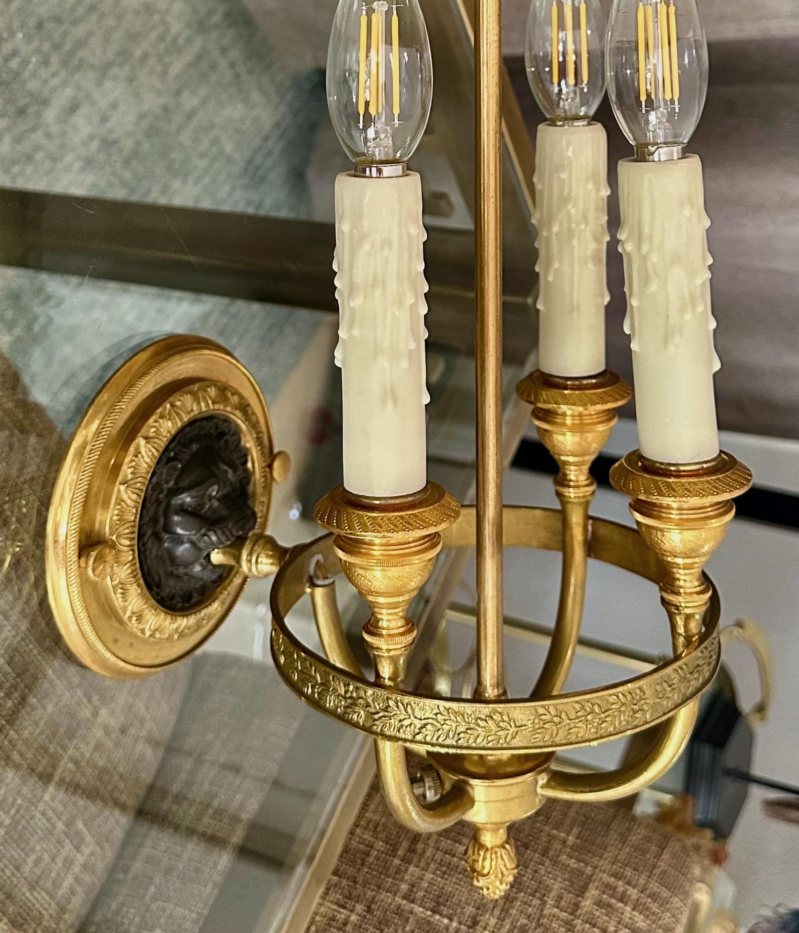 Late 20th Century Single French Empire Style Gilt Bronze Lion Wall Sconce For Sale