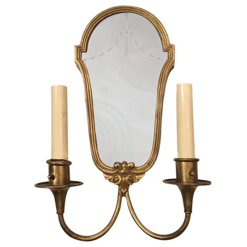 Single French Etched Mirror Sconce For Sale