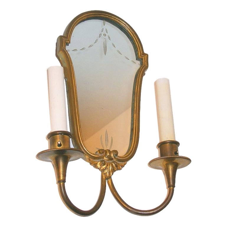 Mid-20th Century Single French Etched Mirror Sconce For Sale