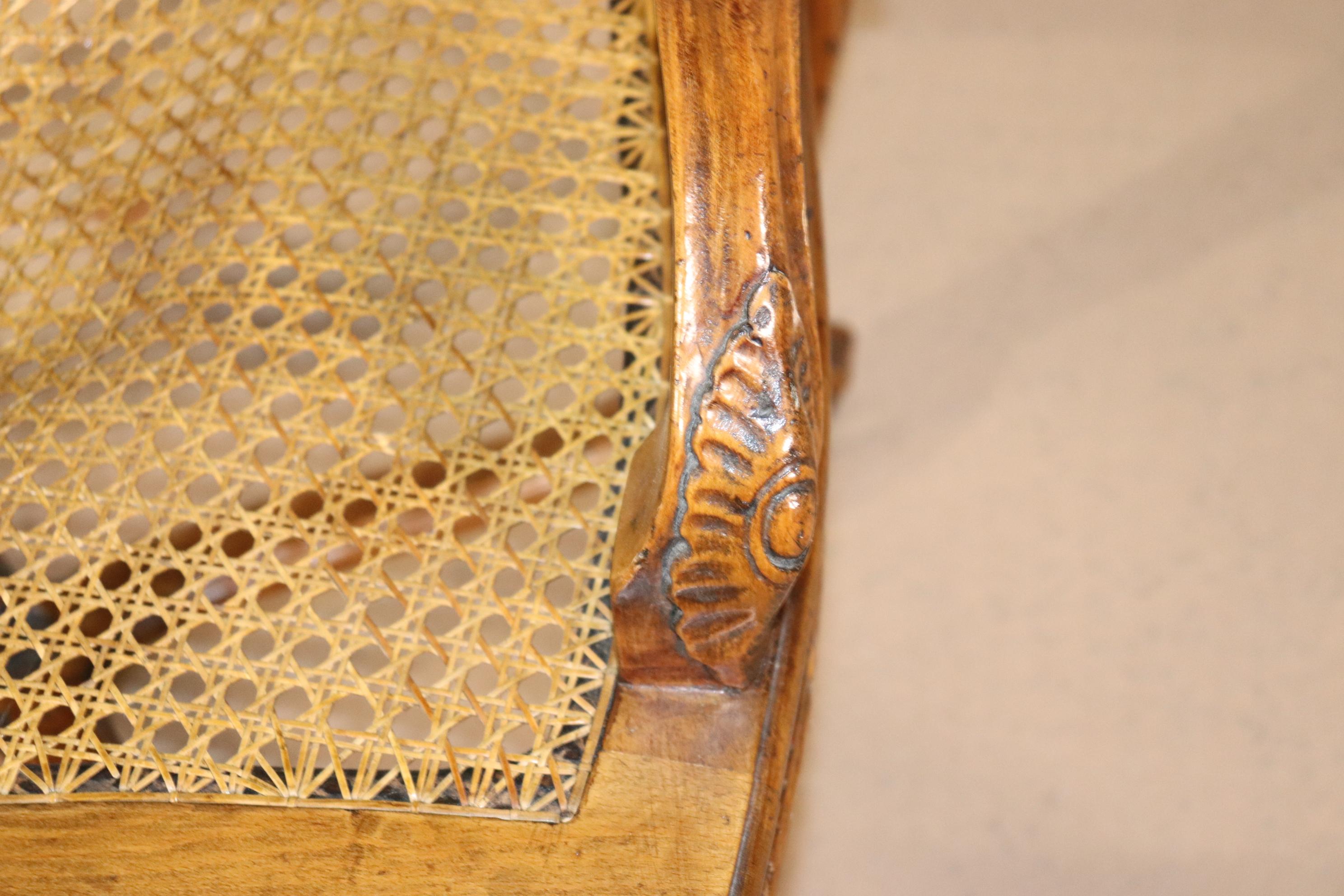 Single French Louis XV Cane Walnut Carved Boudoir or Corner Chair, Circa 1940 6