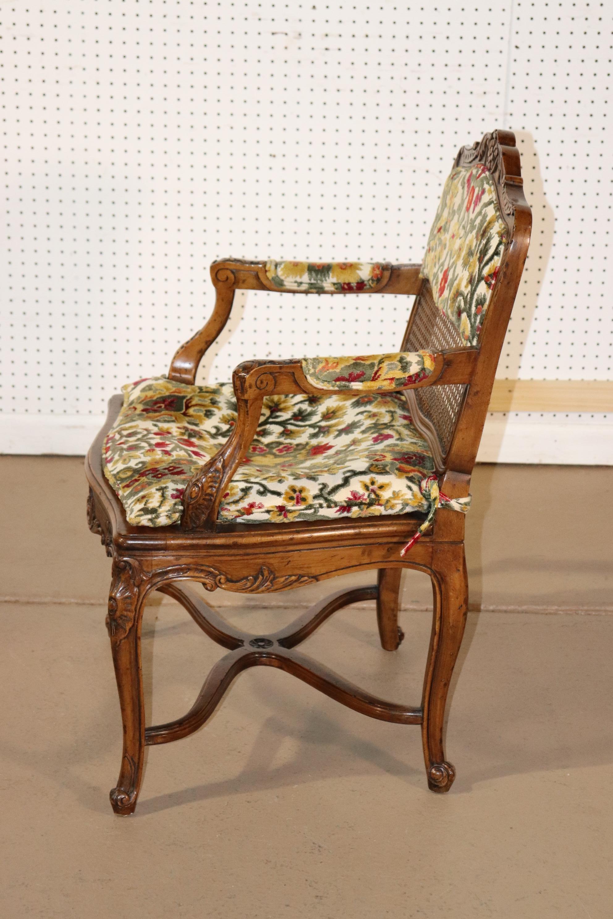 Mid-20th Century Single French Louis XV Cane Walnut Carved Boudoir or Corner Chair, Circa 1940