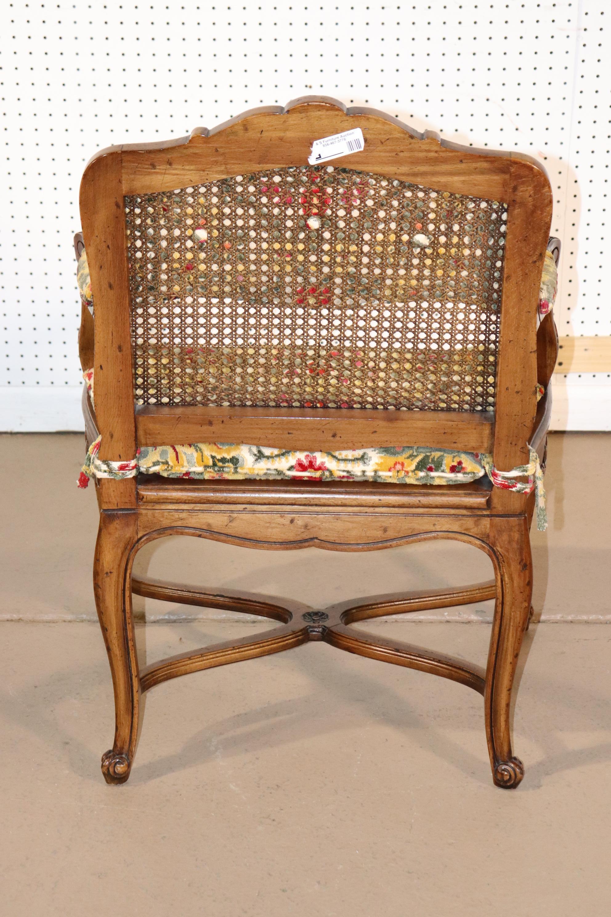 Single French Louis XV Cane Walnut Carved Boudoir or Corner Chair, Circa 1940 1
