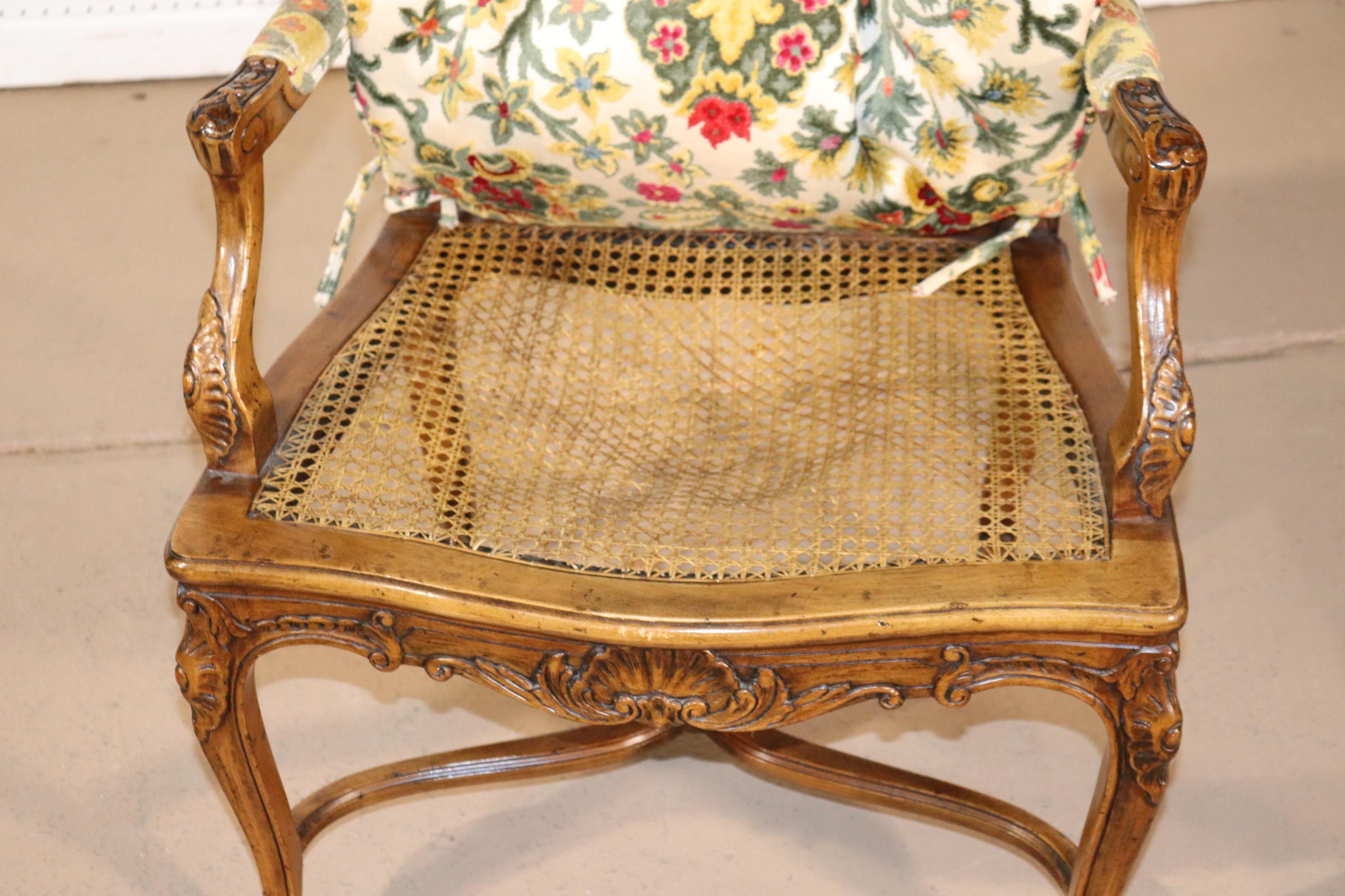 Single French Louis XV Cane Walnut Carved Boudoir or Corner Chair, Circa 1940 3