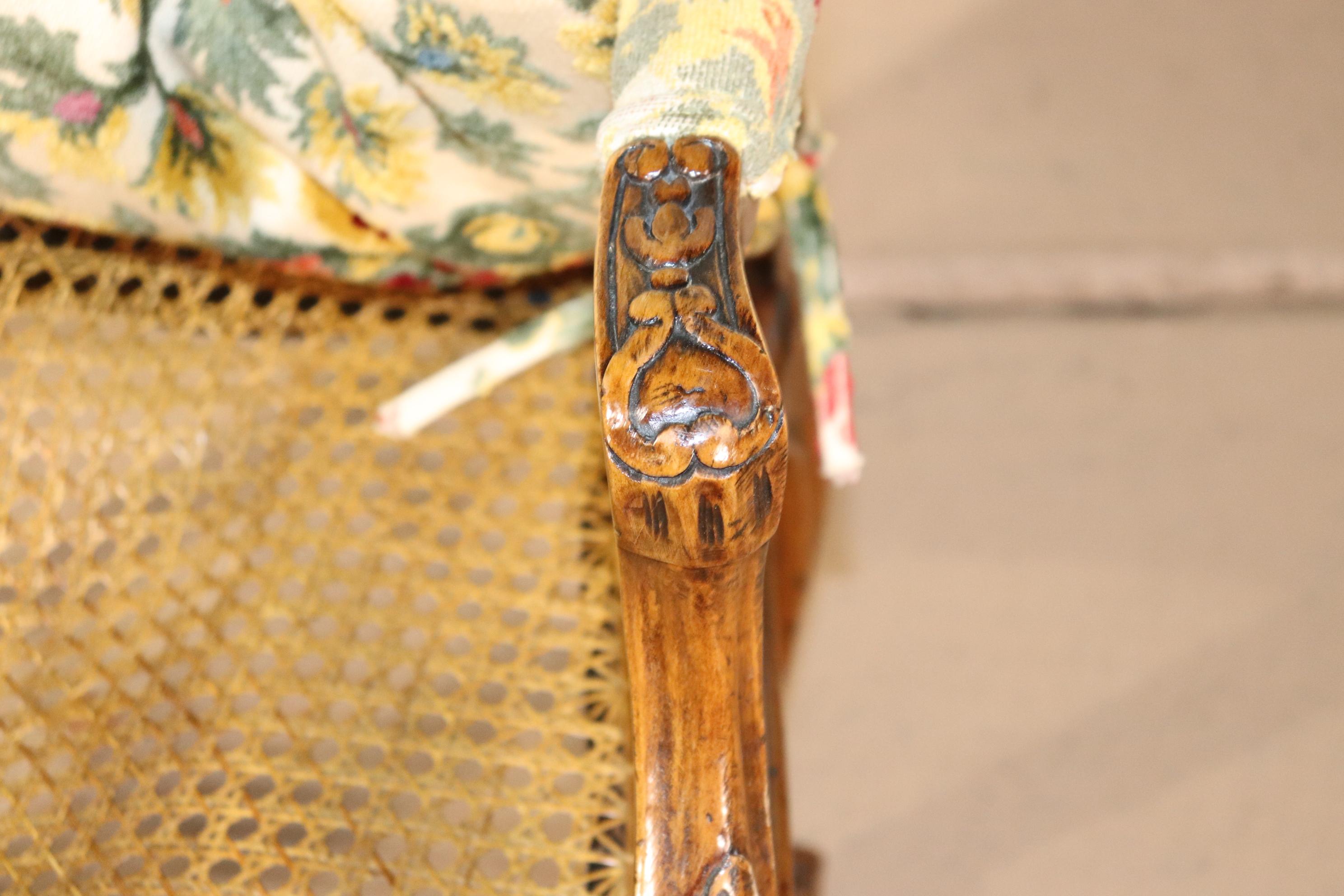 Single French Louis XV Cane Walnut Carved Boudoir or Corner Chair, Circa 1940 5