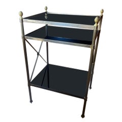 Single French Midcentury Three Tier Table with Black Glass