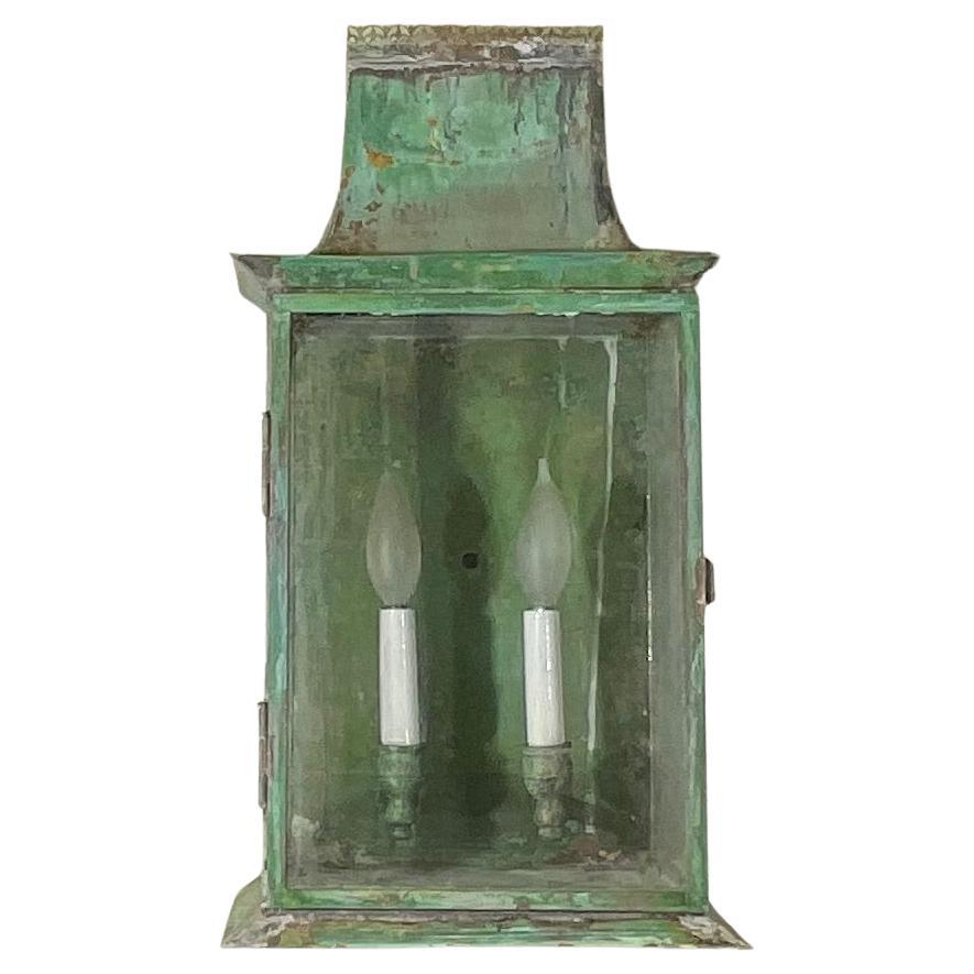 Single French Style Handcrafted Solid Brass Wall Lantern For Sale