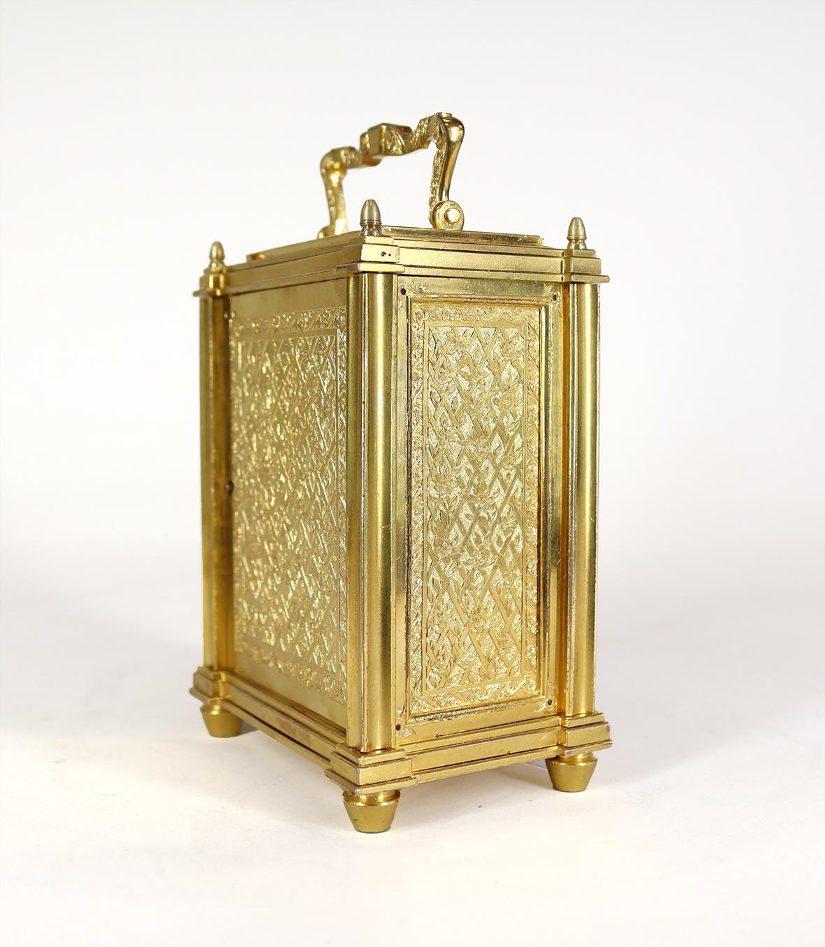 Brass Single Fusee Carriage Timepiece By Thomas Cole and James Cole, Retailed By Hunt For Sale