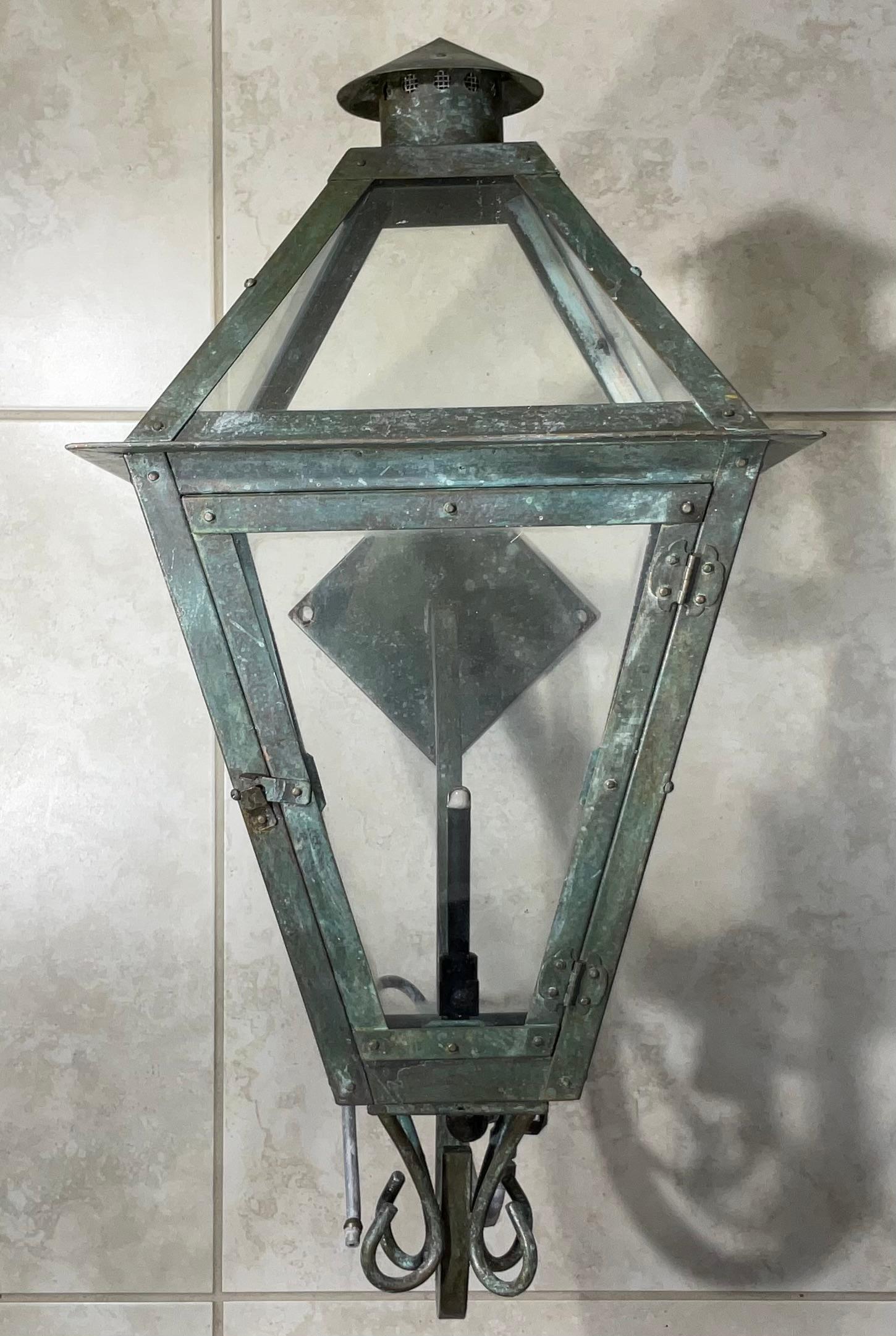 American Single Gas Wall Hanging Copper Lantern For Sale