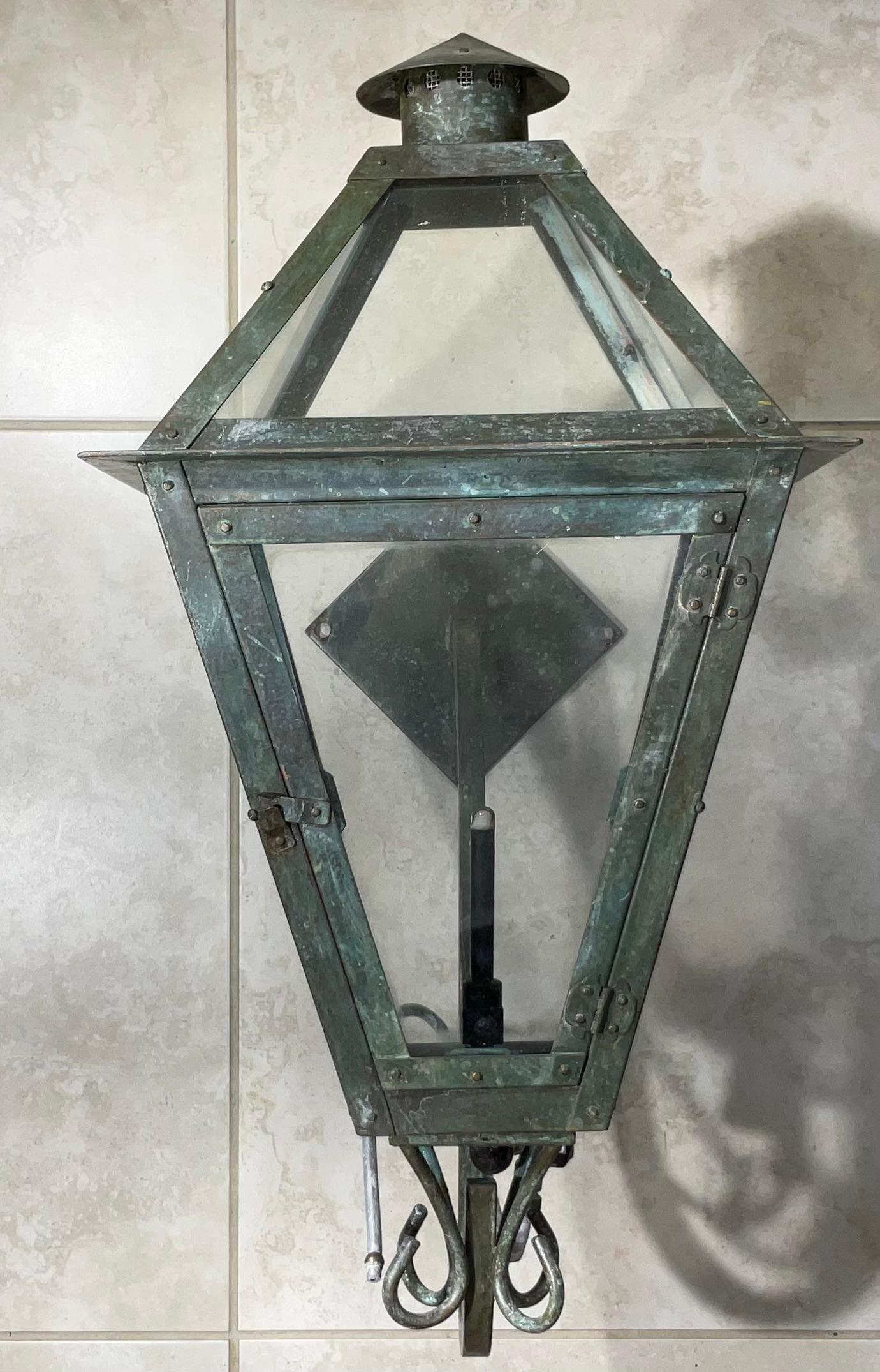 Hand-Crafted Single Gas Wall Hanging Copper Lantern For Sale