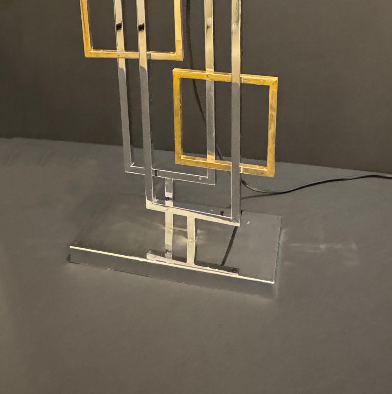 Brass Single Geometric Modernist Table Lamp For Sale