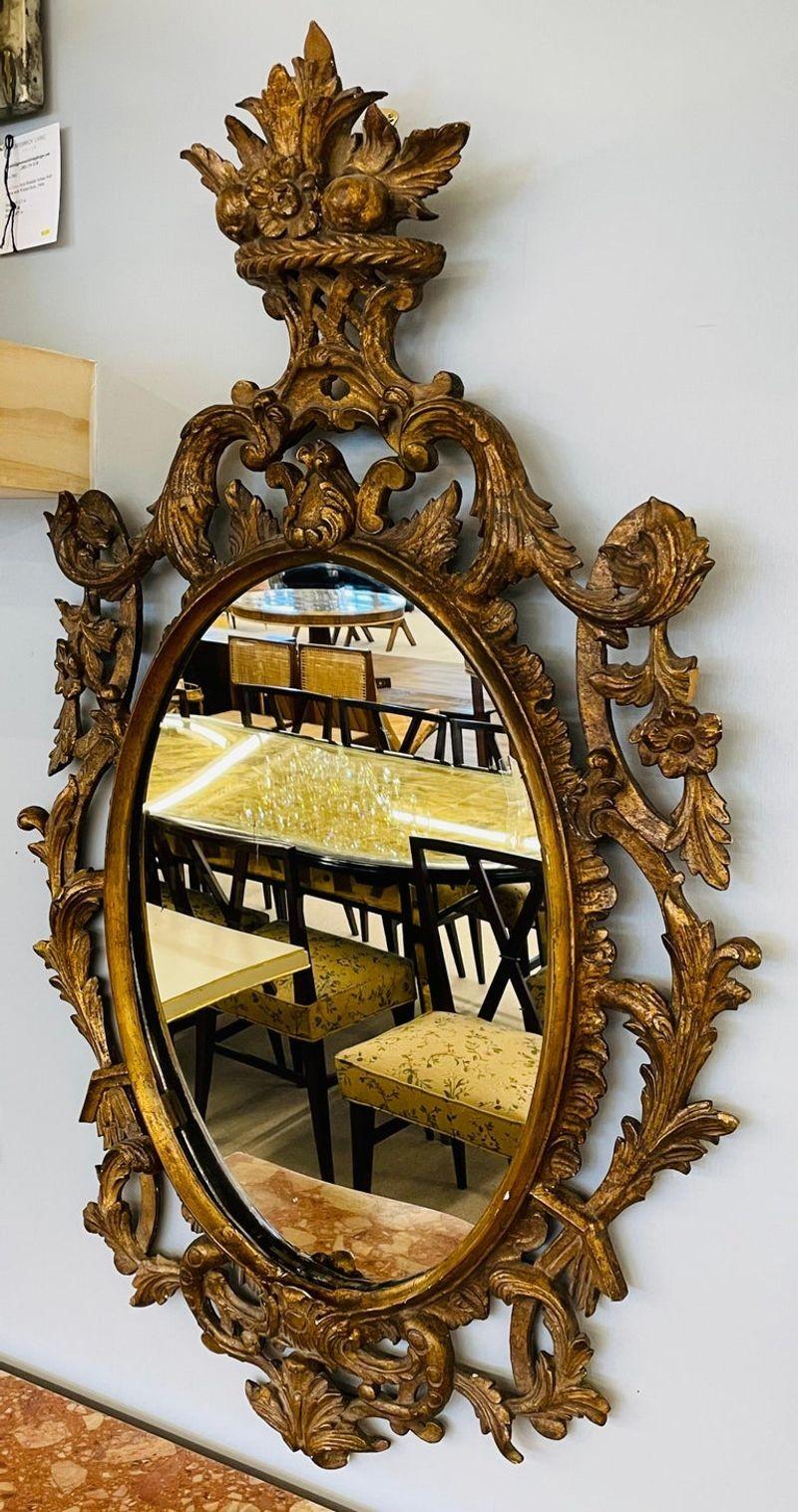 Single Giltwood Italian Floral Motif Mirror, Wall / Console / Pier, Italy, 1960s For Sale 1