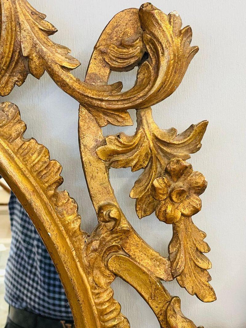 Single Giltwood Italian Floral Motif Mirror, Wall / Console / Pier, Italy, 1960s For Sale 3