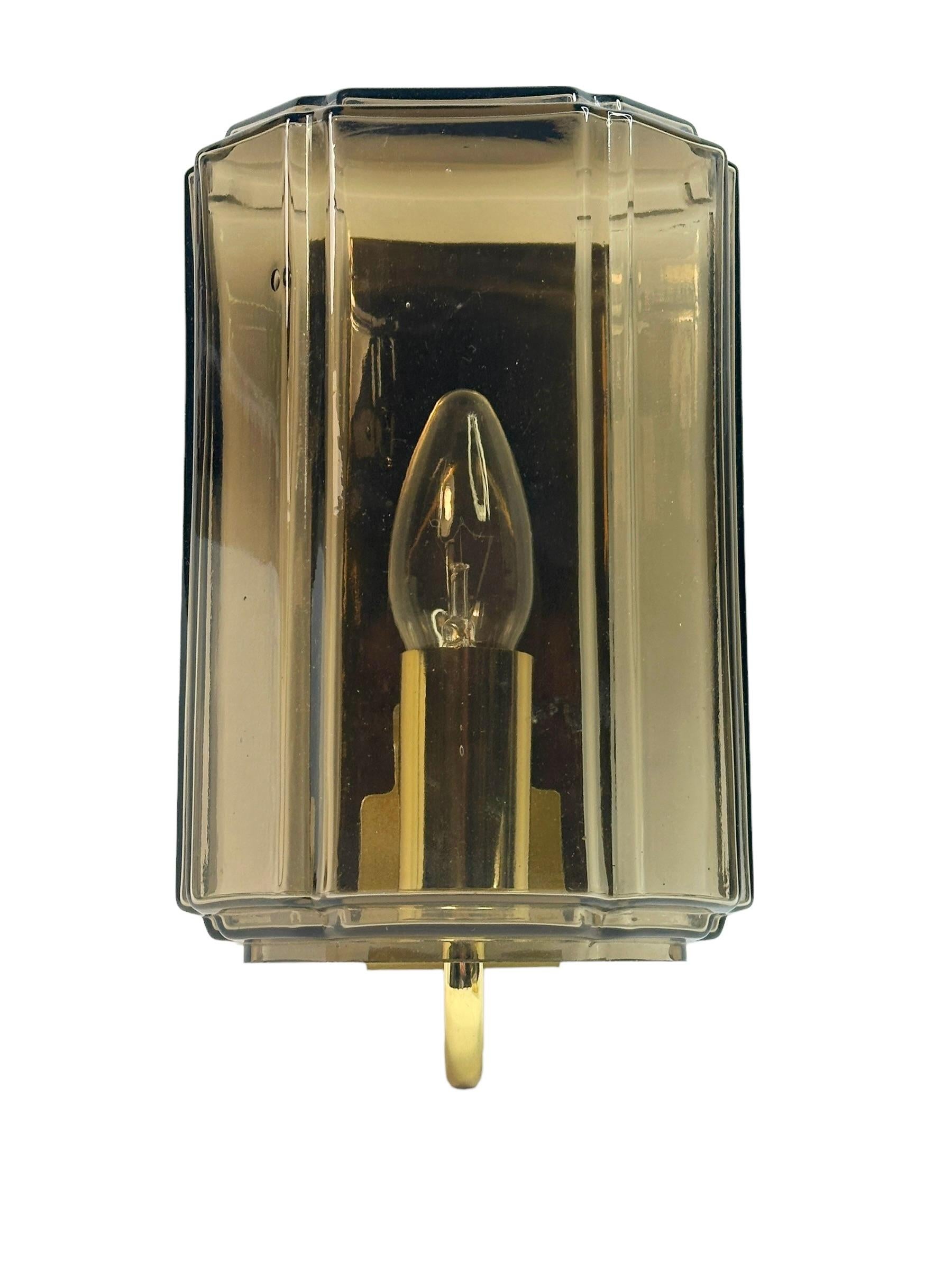 Mid-Century Modern Single Glass & Brass Sconce by Glashuette Limburg, Germany, 1960s For Sale