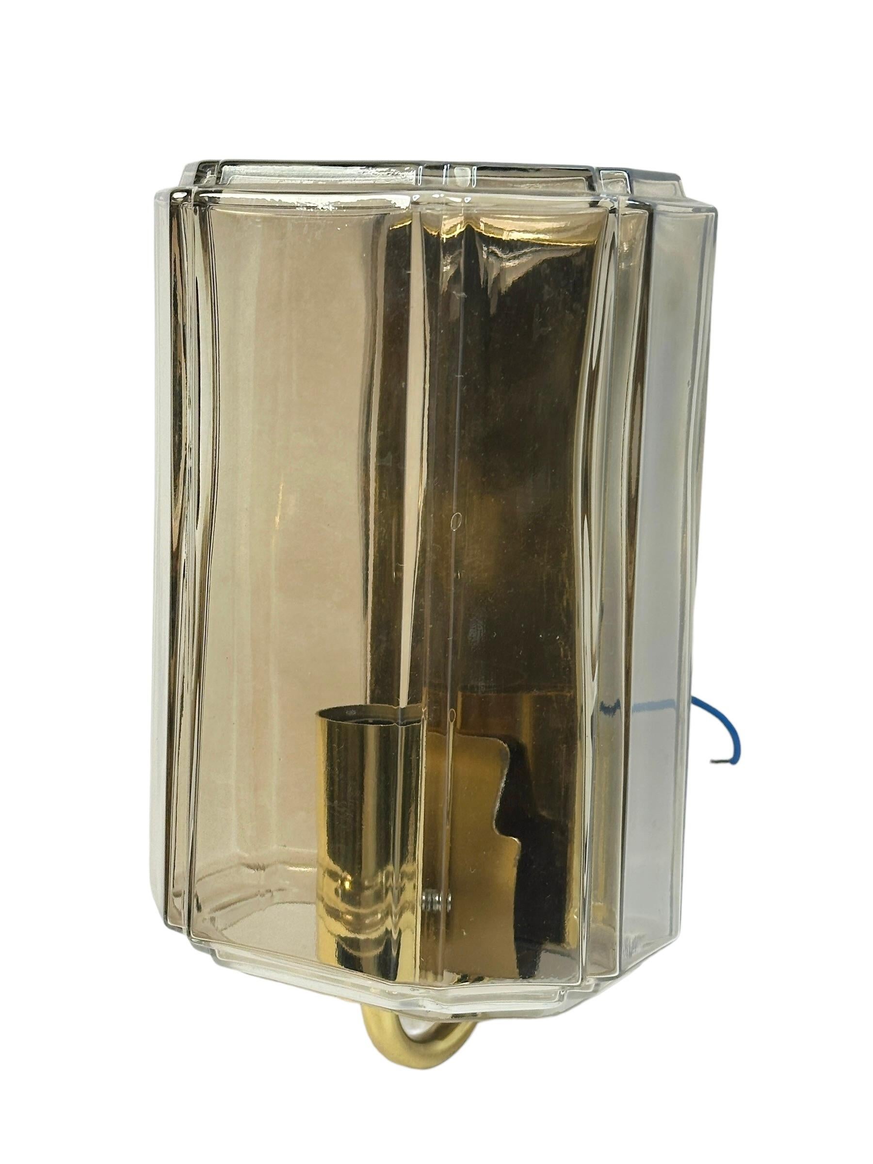 Mid-Century Modern Single Glass & Brass Sconce by Glashuette Limburg, Germany, 1960s For Sale