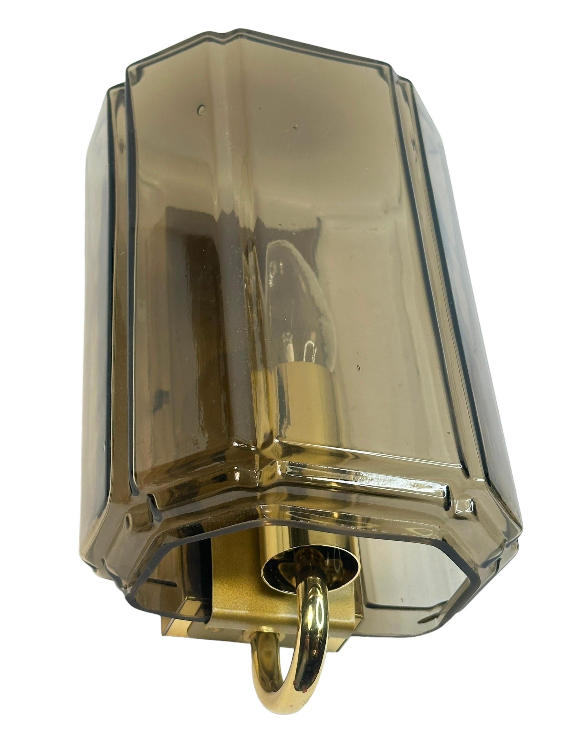 Mid-20th Century Single Glass & Brass Sconce by Glashuette Limburg, Germany, 1960s For Sale