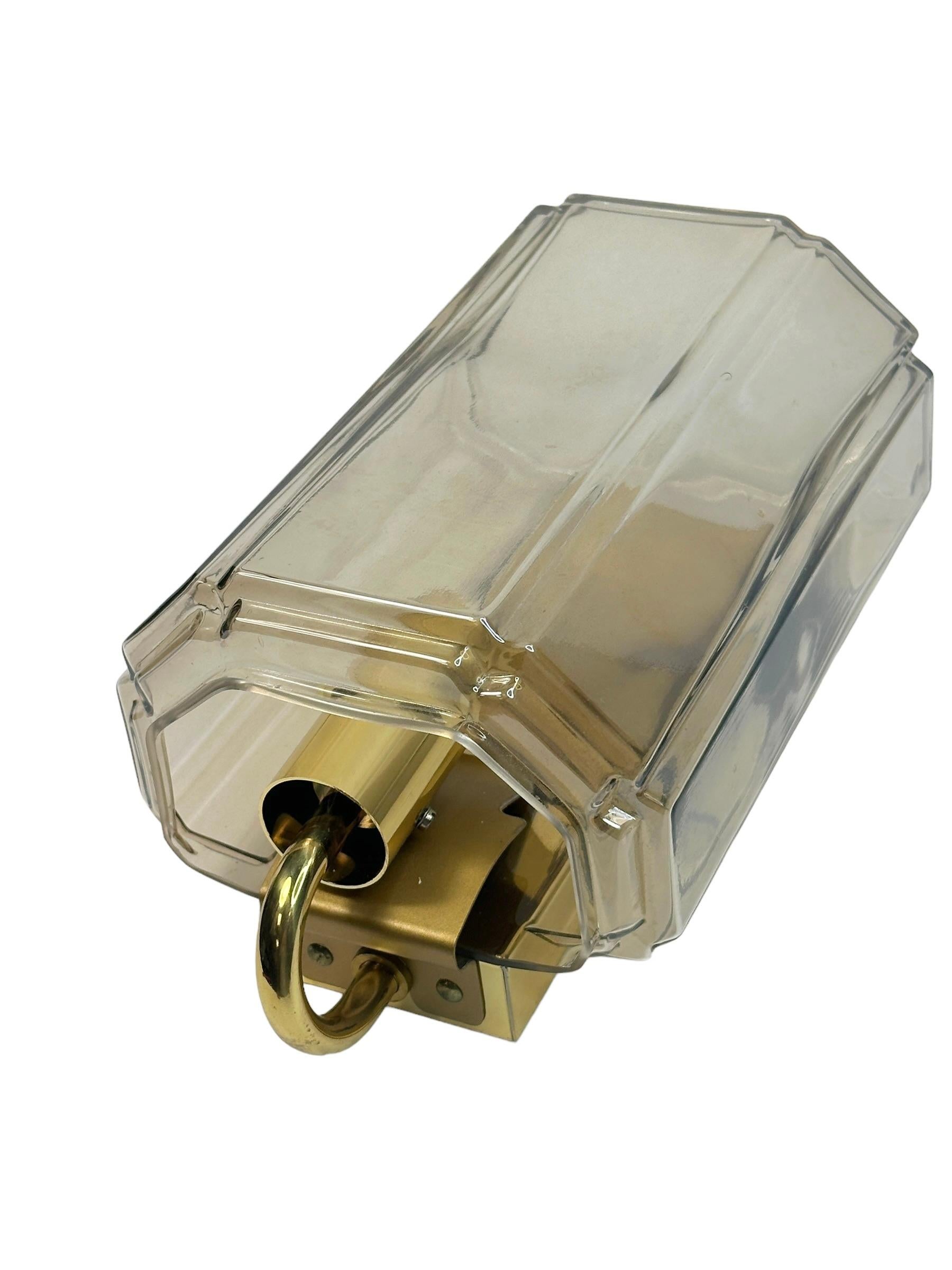 Mid-20th Century Single Glass & Brass Sconce by Glashuette Limburg, Germany, 1960s For Sale