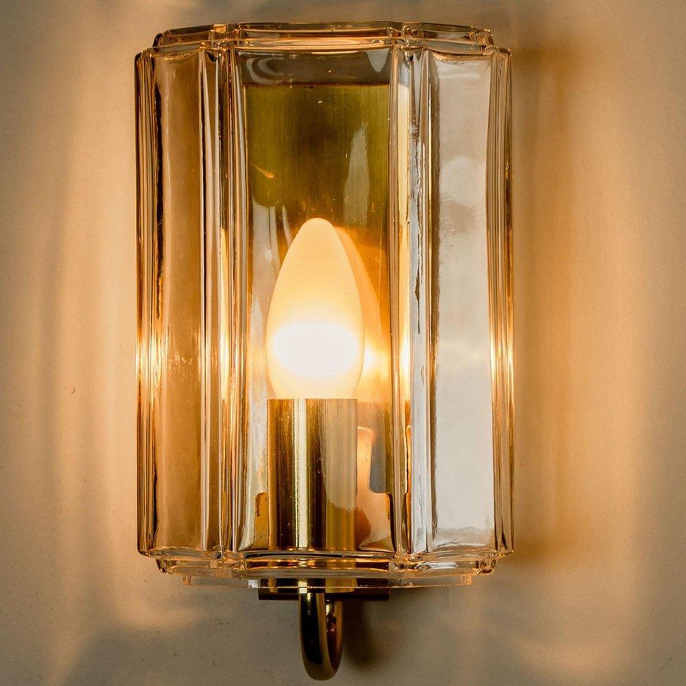 Single Glass & Brass Sconce by Glashuette Limburg, Germany, 1960s For Sale 2