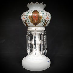 Single Goblet Shaped, Gilded and Painted White Opaline Glass Luster, Late 19th C