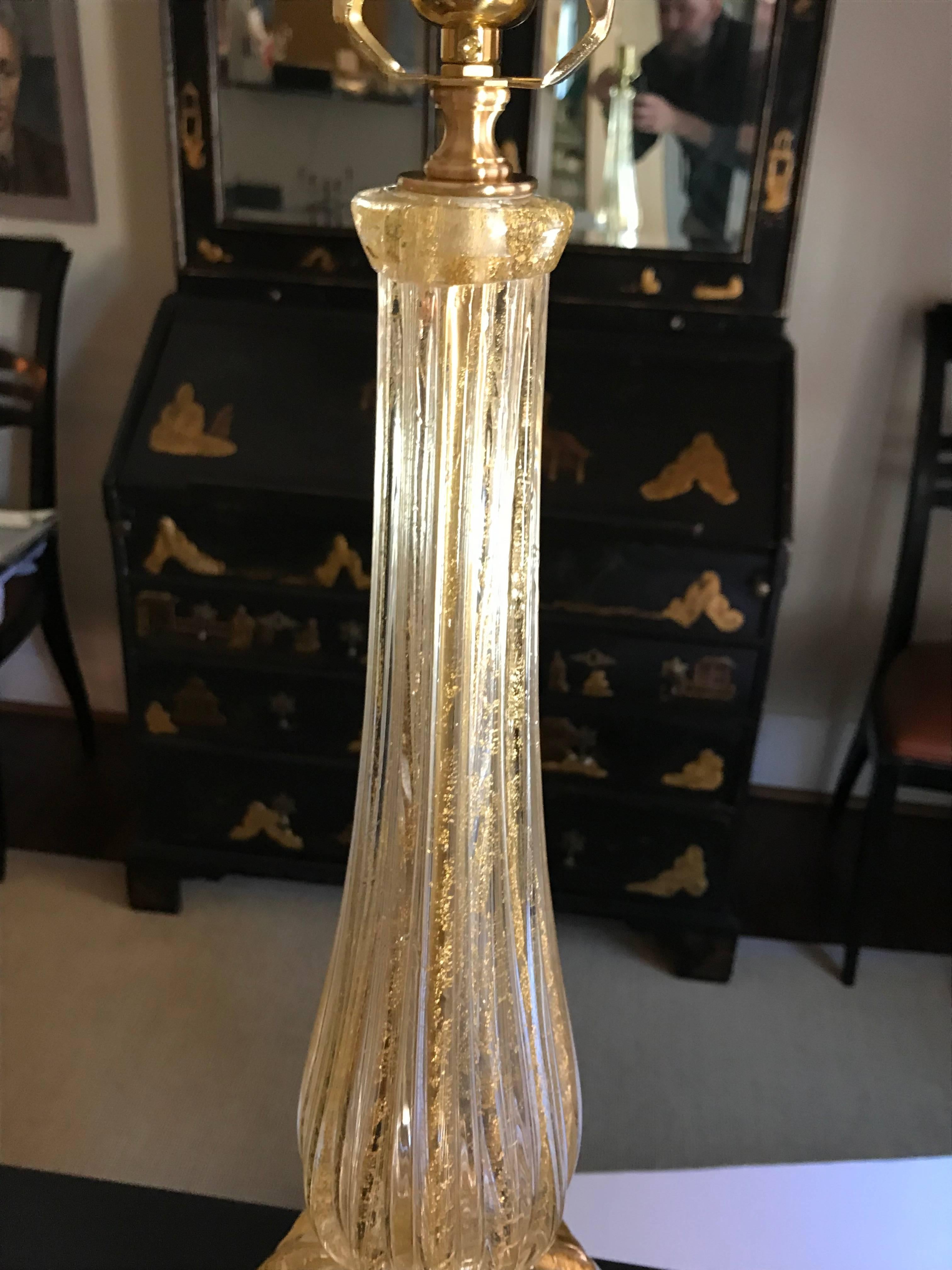 Single Gold Coronado D'oro Italian Murano Glass Footed Lamp In Good Condition For Sale In Dallas, TX