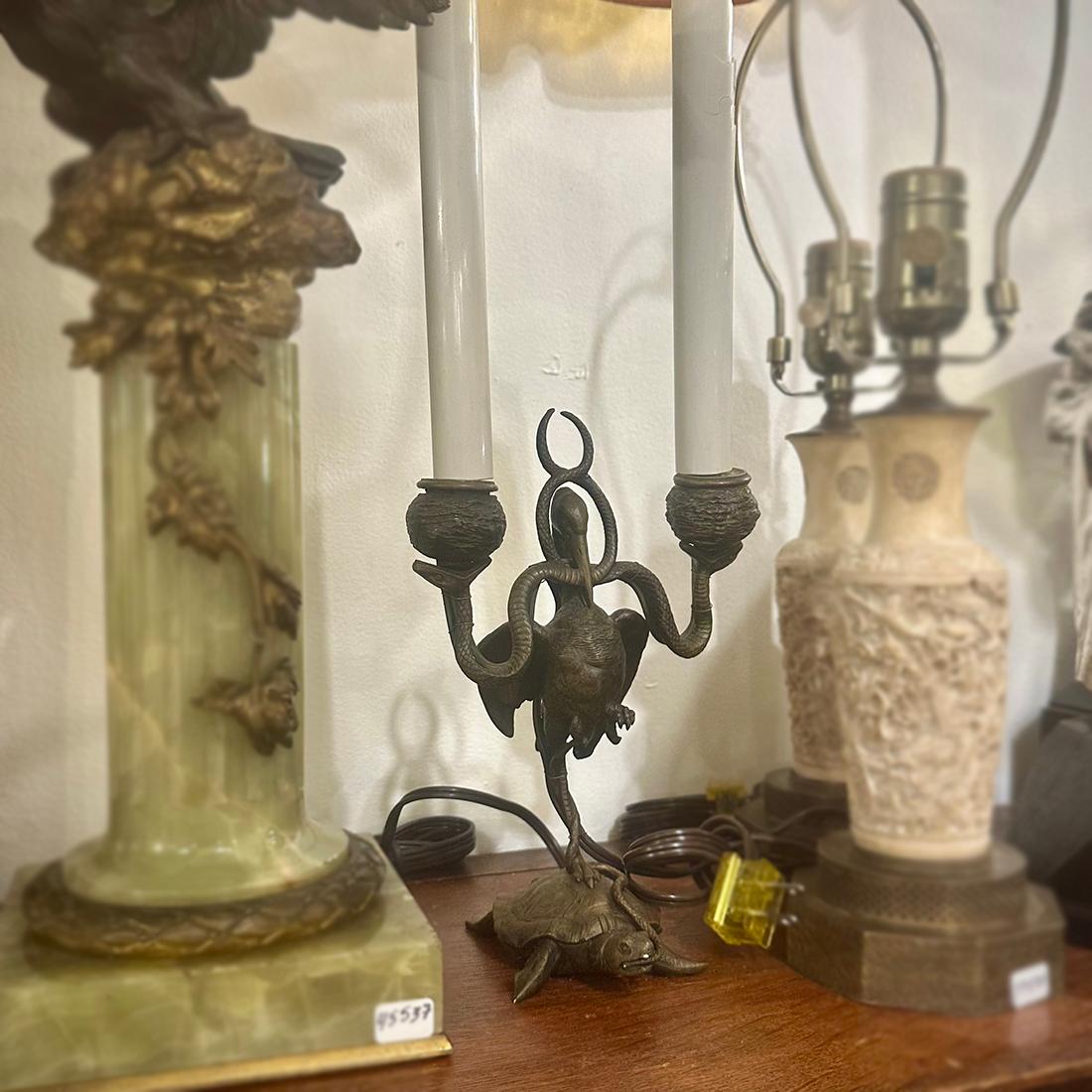 Bronze Single Grand Tour Candlestick Lamp For Sale
