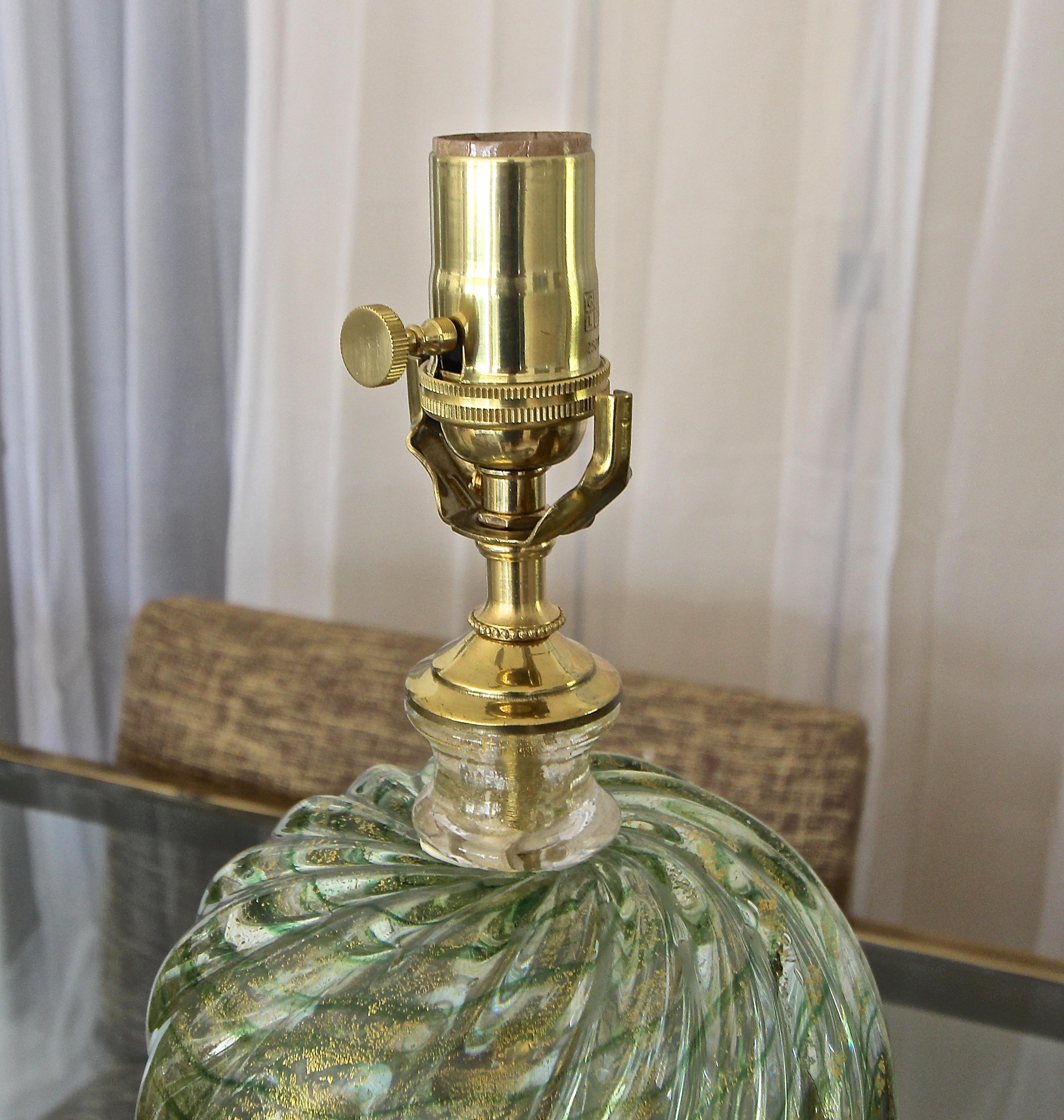Single Green and Gold Italian Murano Barovier Glass Table Lamp 5