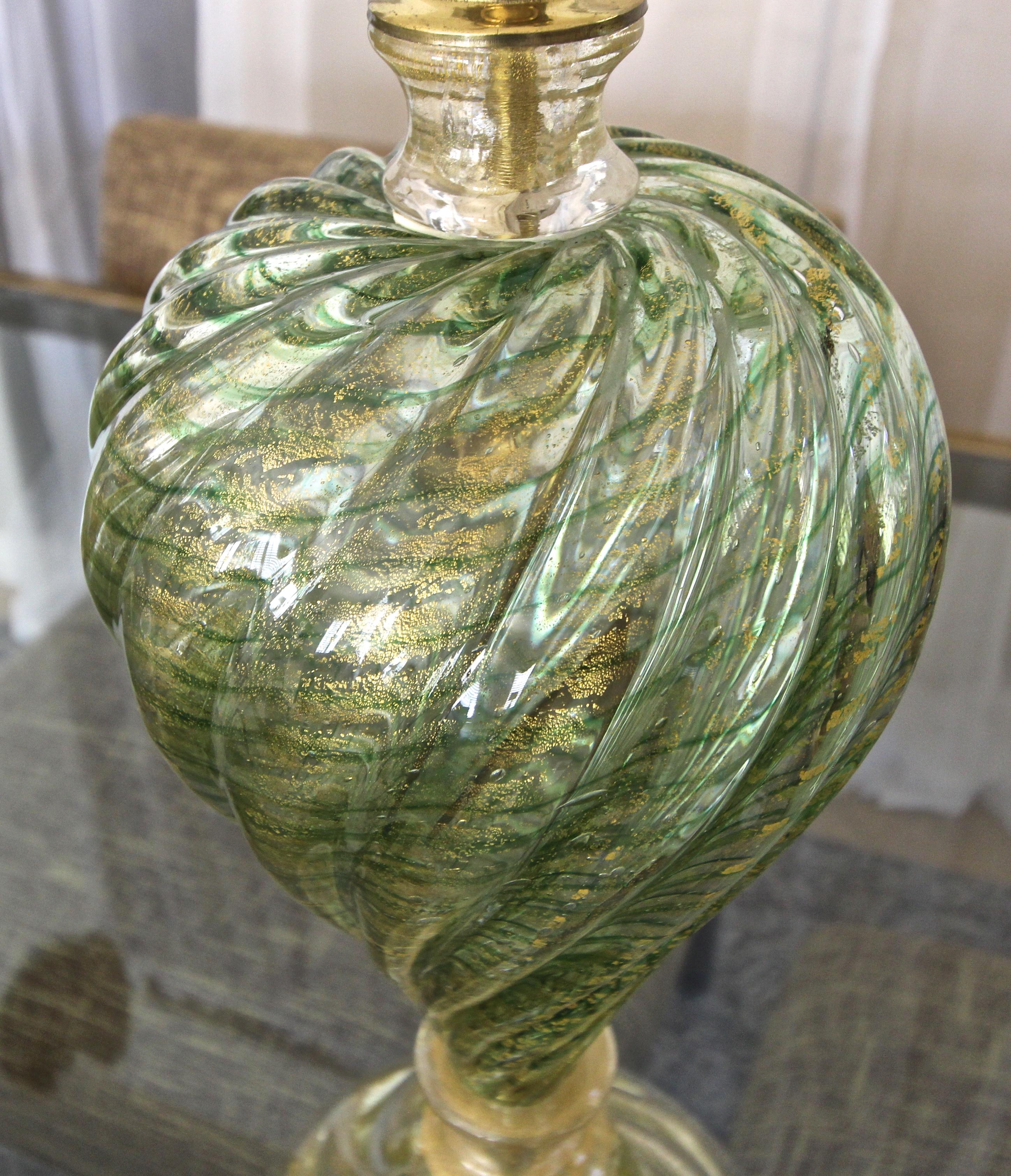 Single Green and Gold Italian Murano Barovier Glass Table Lamp 6