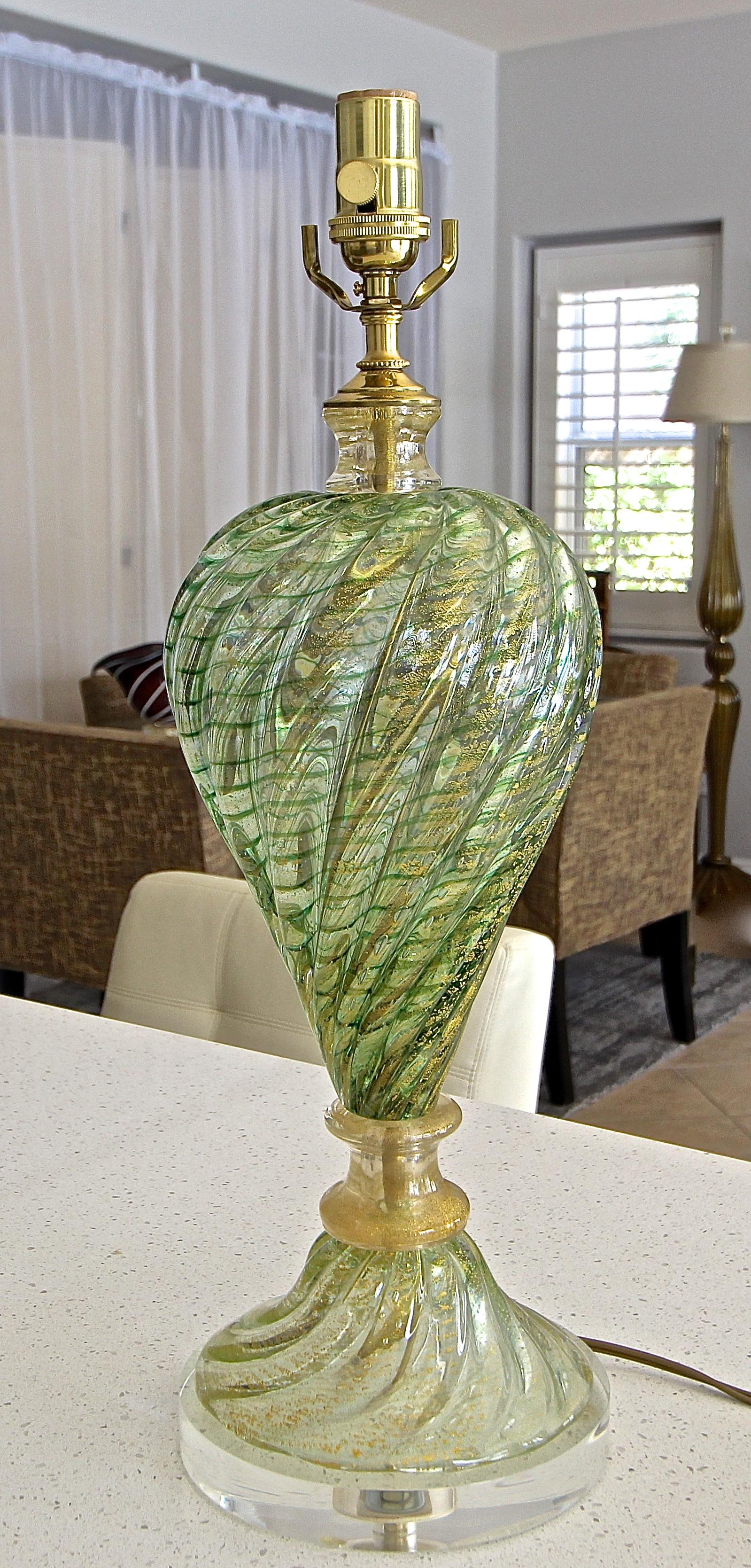 Single Green and Gold Italian Murano Barovier Glass Table Lamp 7