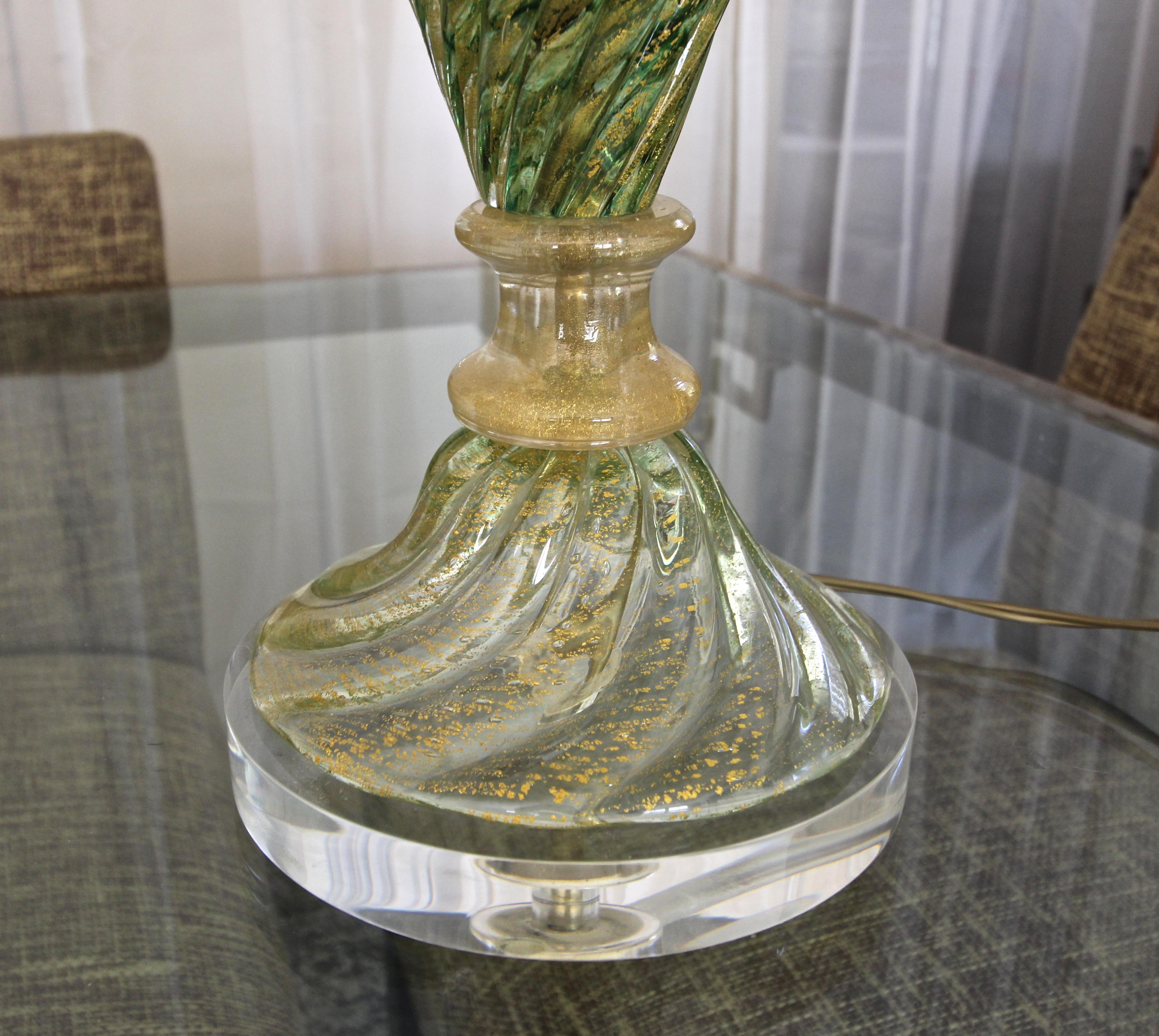 Single Green and Gold Italian Murano Barovier Glass Table Lamp 2