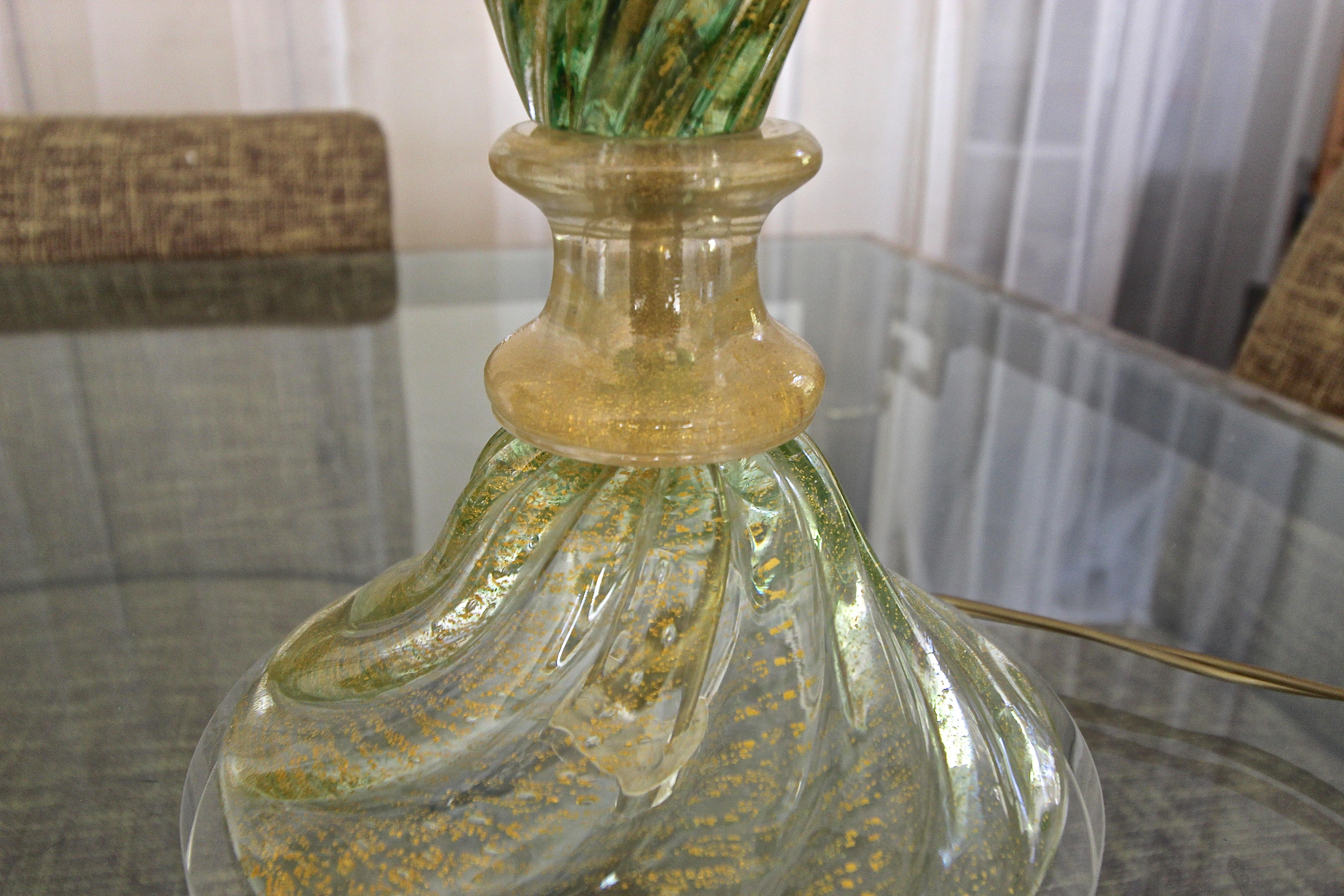 Single Green and Gold Italian Murano Barovier Glass Table Lamp 3
