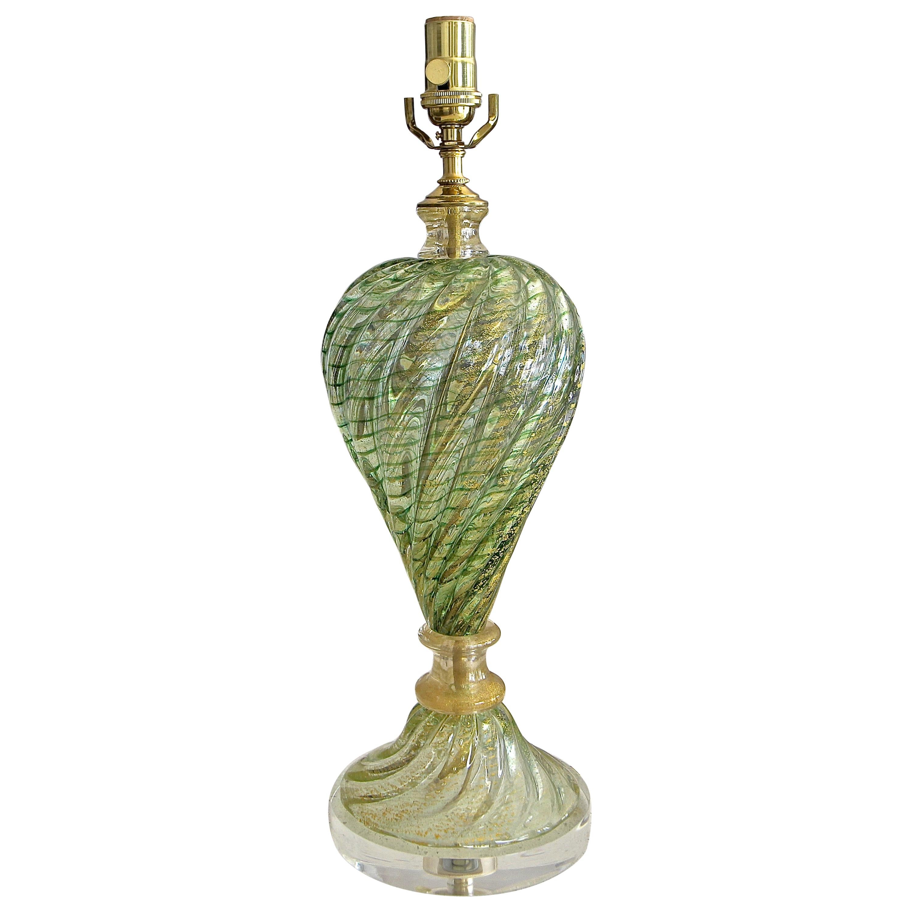 Single Green and Gold Italian Murano Barovier Glass Table Lamp