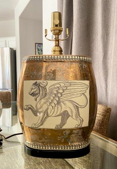 Single Griffin Lion Motif Porcelain Table Lamp