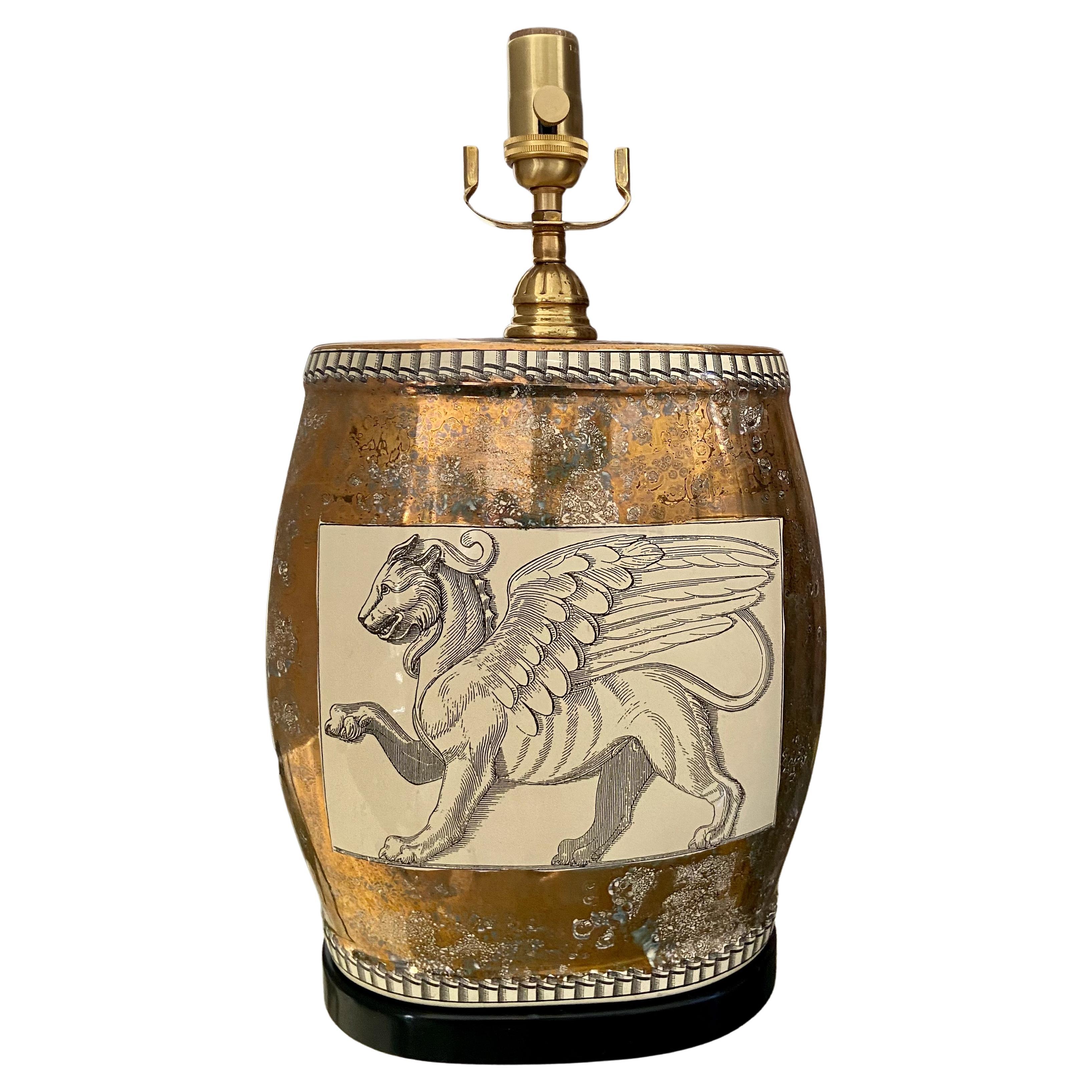 Single Griffin Lion Motif Porcelain Table Lamp For Sale