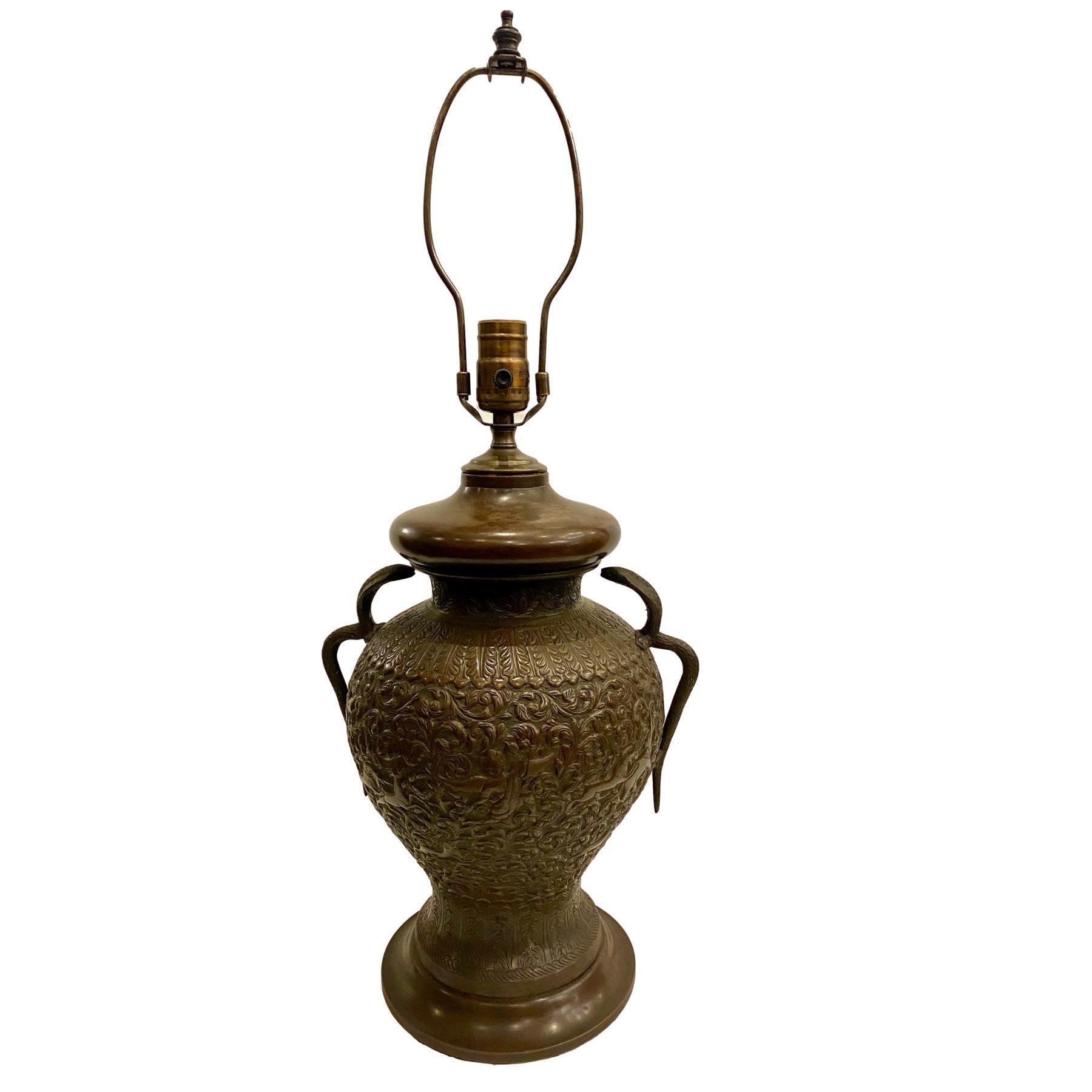  Anglo-Indian Hammered Brass Lamp 2